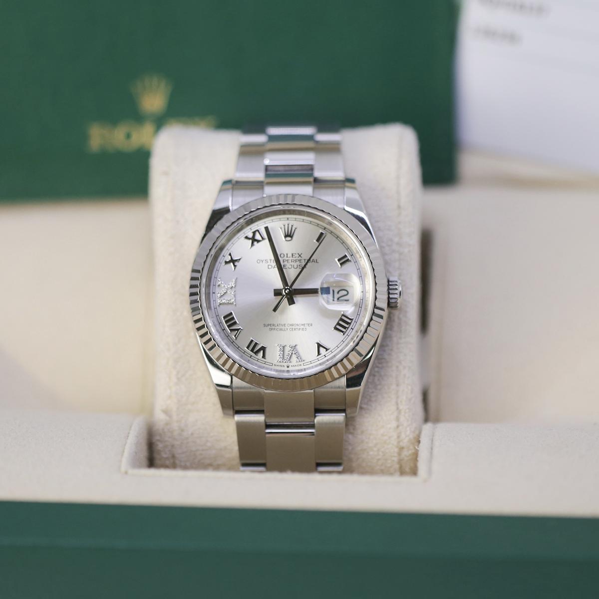 Đồng Hồ Rolex Datejust 126234 Roman Dial 36mm Nam Xám