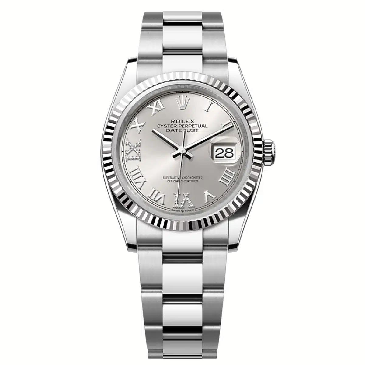 Đồng Hồ Rolex Datejust 126234 Roman Dial 36mm Nam Xám