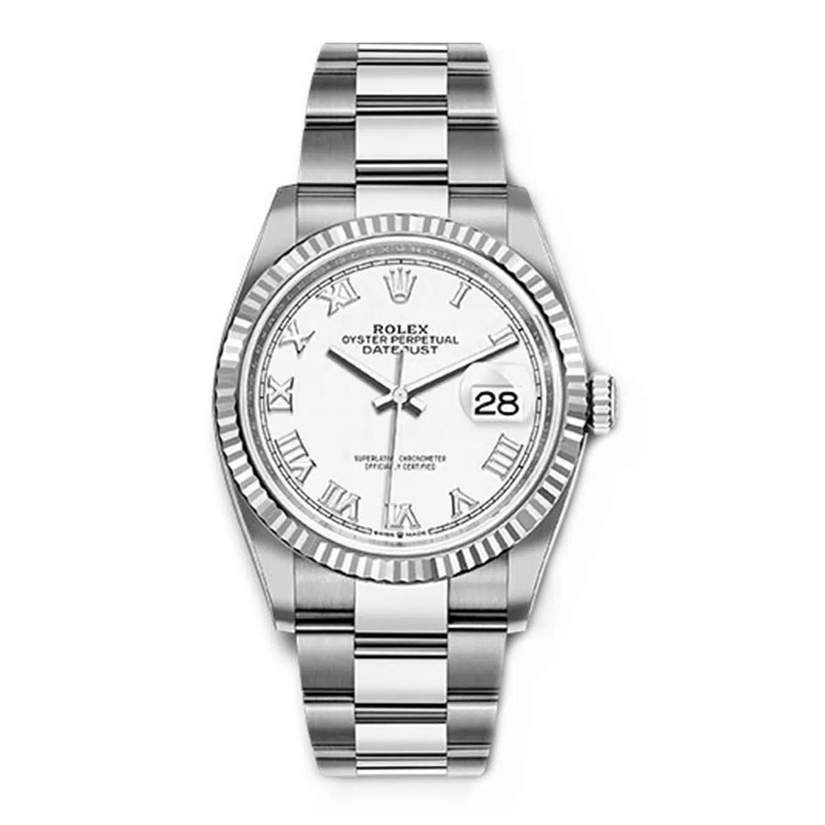 Đồng Hồ Rolex Datejust 126234 Roman Dial 36mm Nam Trắng Xám