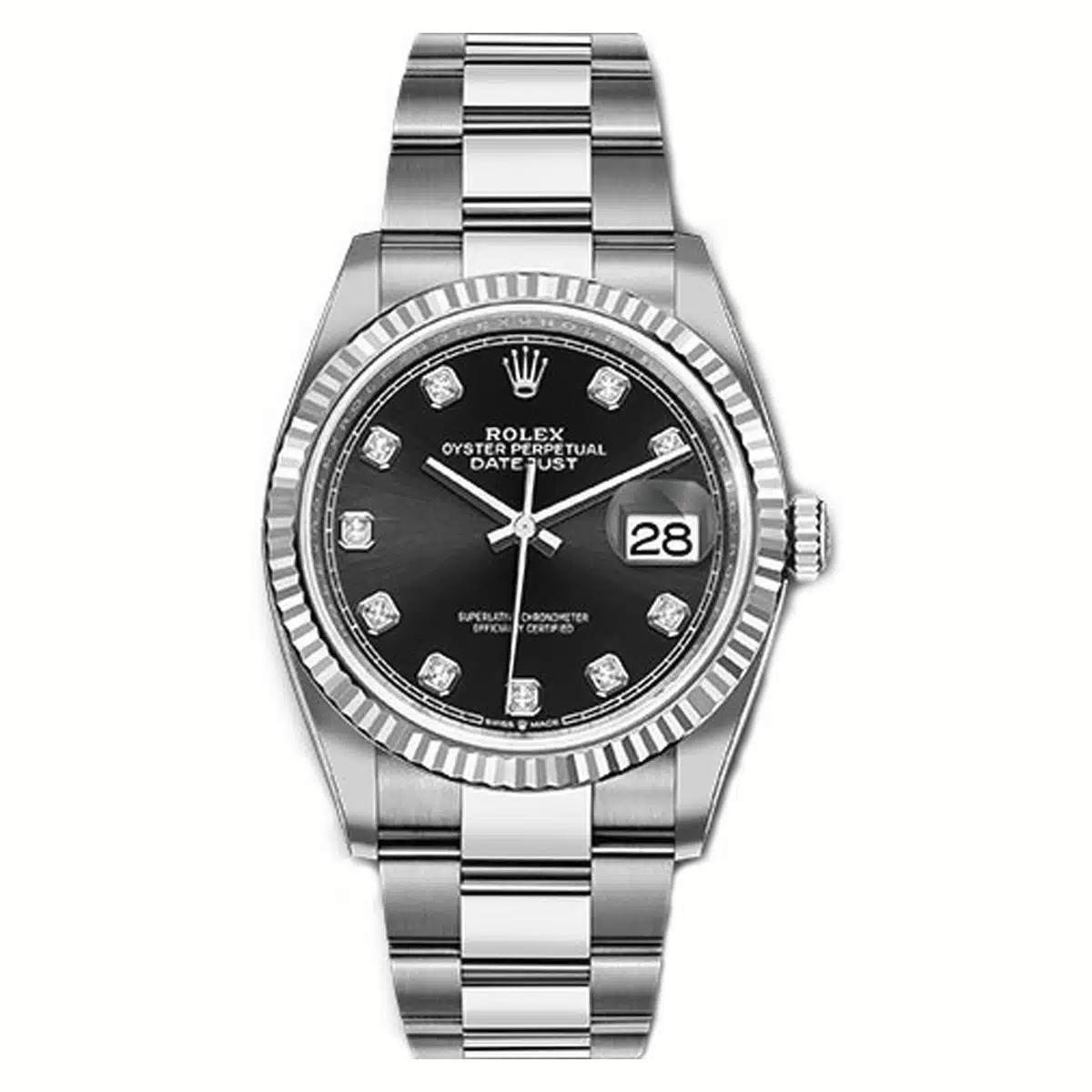 Đồng Hồ Rolex Datejust 126234 Diamond Dial 36mm Nam Đen Xám