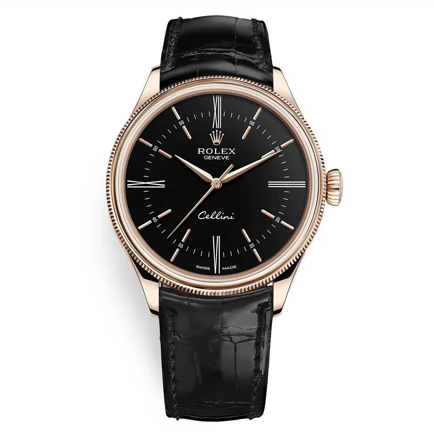 Đồng Hồ Rolex Cellini Time 50505 39mm Nam Đen Vàng Hồng