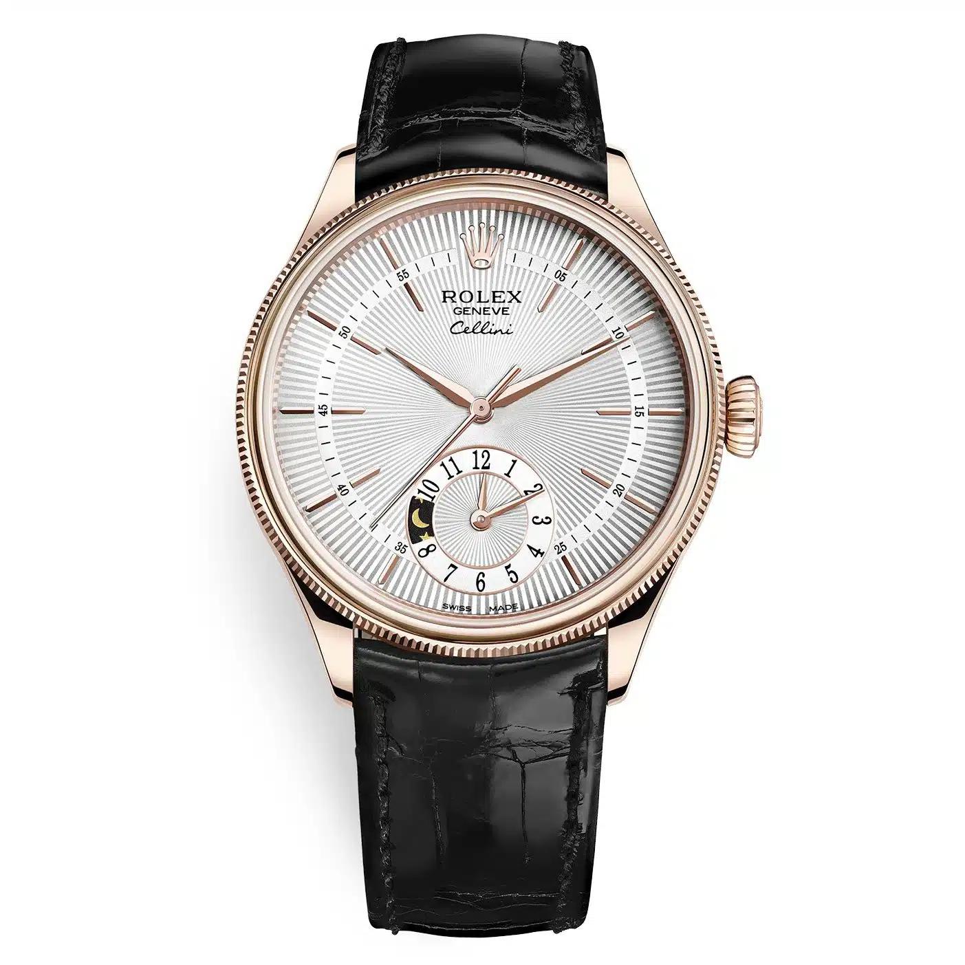 Đồng Hồ Rolex Cellini Dual Time 50525 39mm Nam Xám Vàng Đen