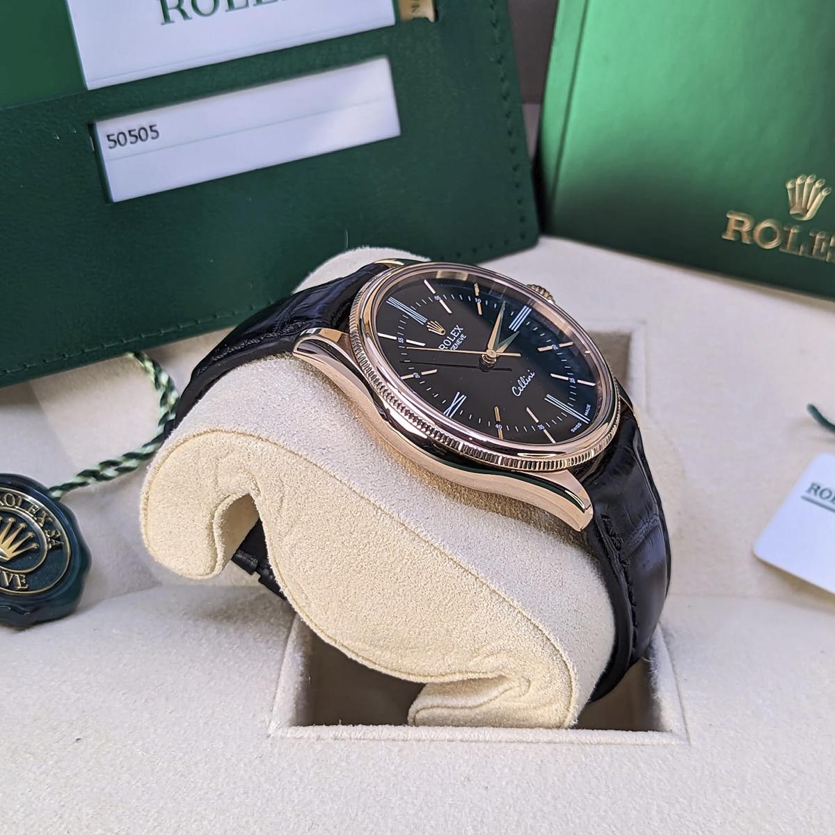 Đồng Hồ Rolex Cellini Time 50505 39mm Nam Đen Vàng Hồng