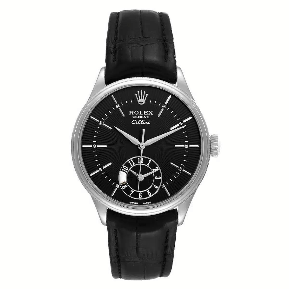 Đồng Hồ Rolex Cellini Dual Time 50529 39mm Nam Đen Xám