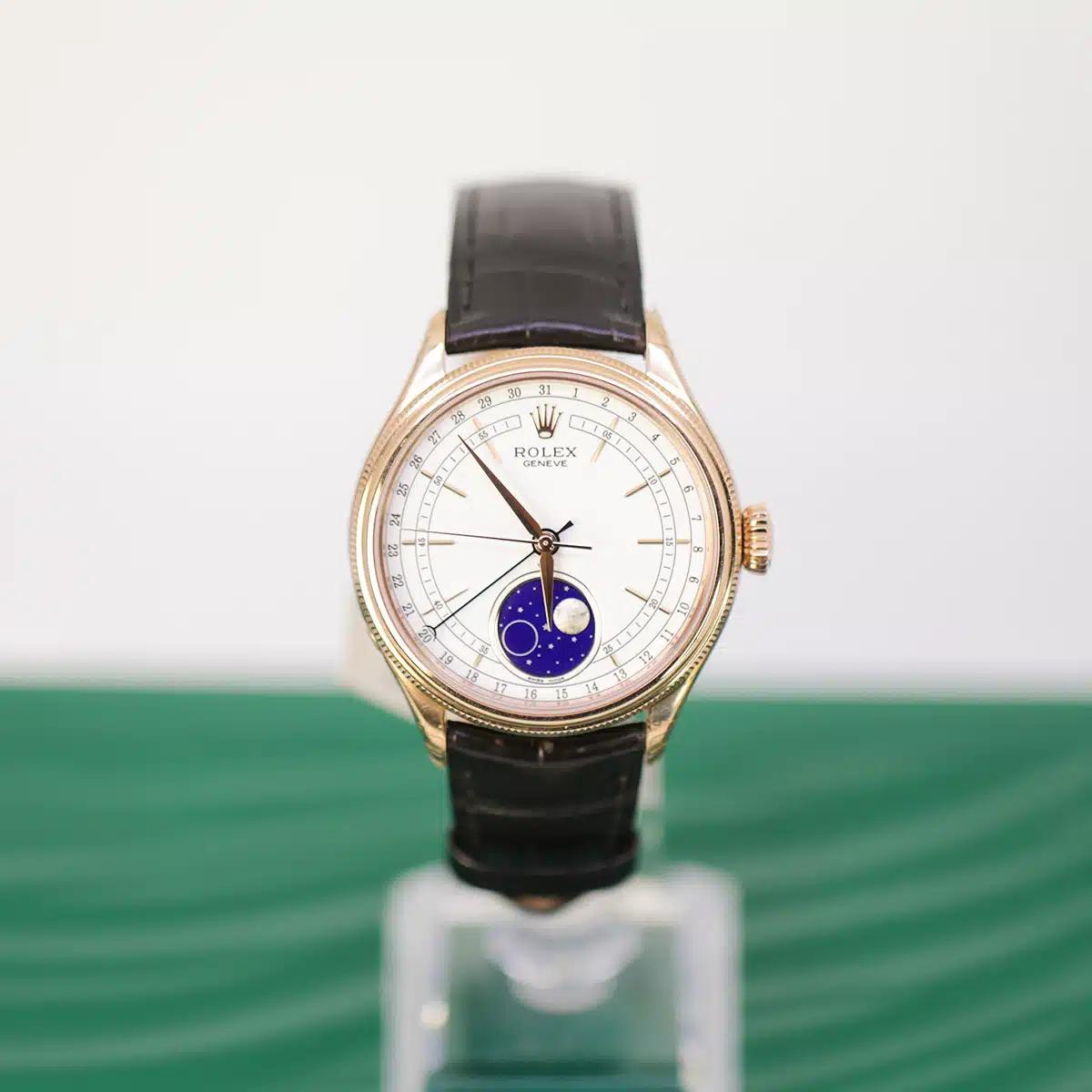 Đồng Hồ Rolex Cellini Moonphase 50535 39mm Nam Trắng Vàng Đen