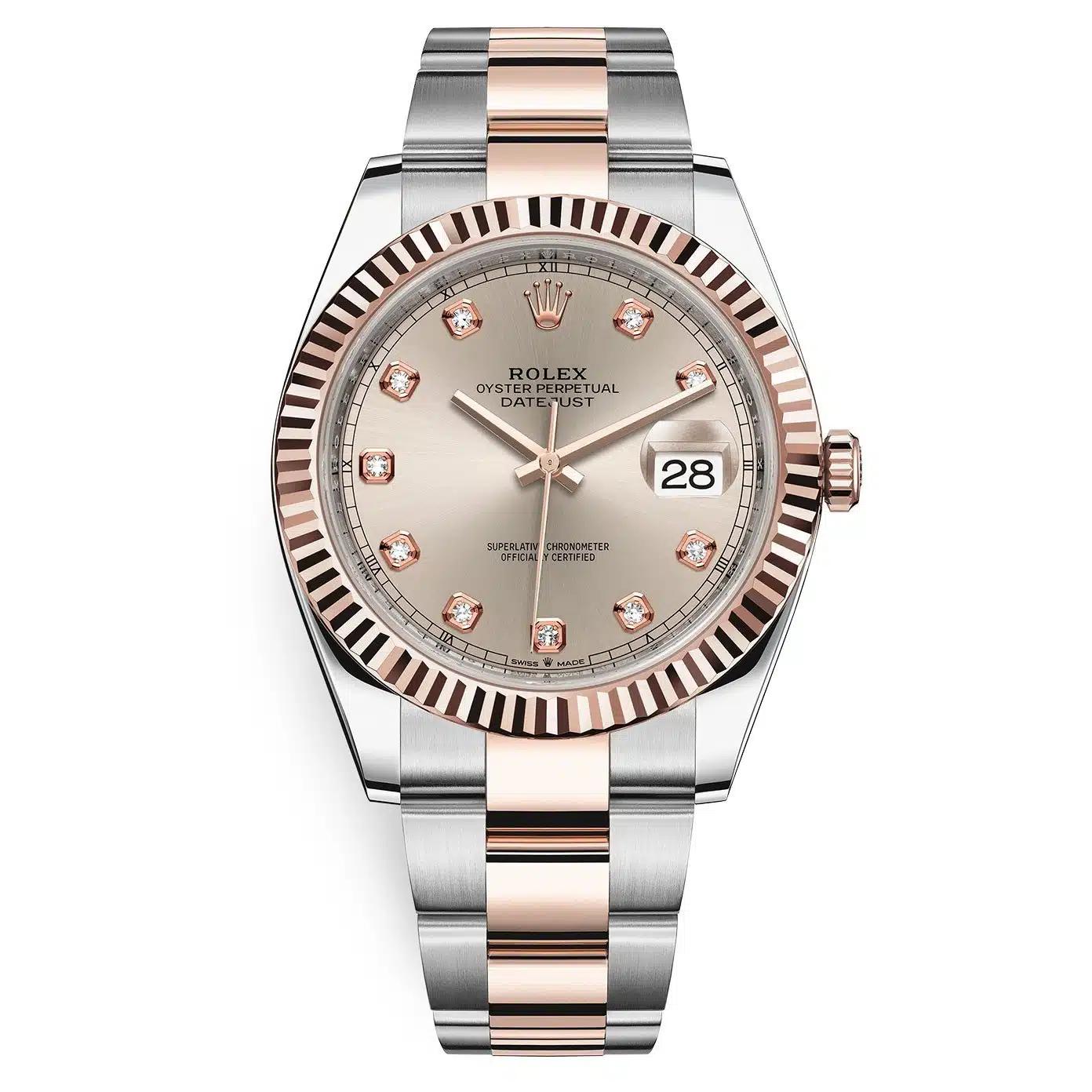 Đồng Hồ Rolex Datejust 126331 Sundust Diamond 41mm Nam Vàng Hồng Xám