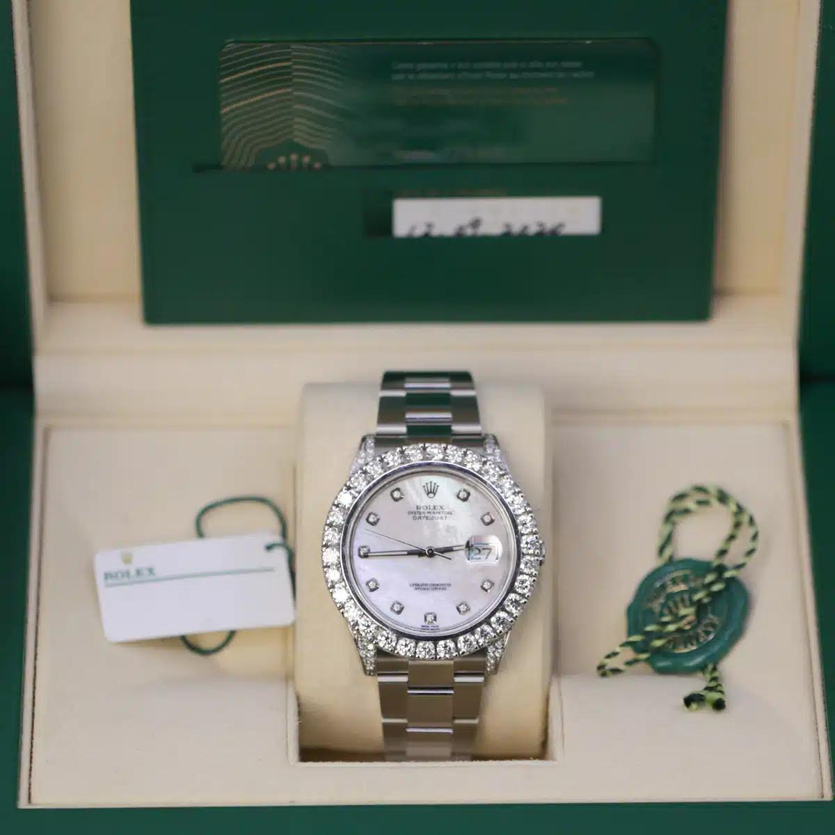 Đồng Hồ Rolex Datejust 126300 Mother Of Pearl Diamond Dial 41mm Nam Trắng Xám