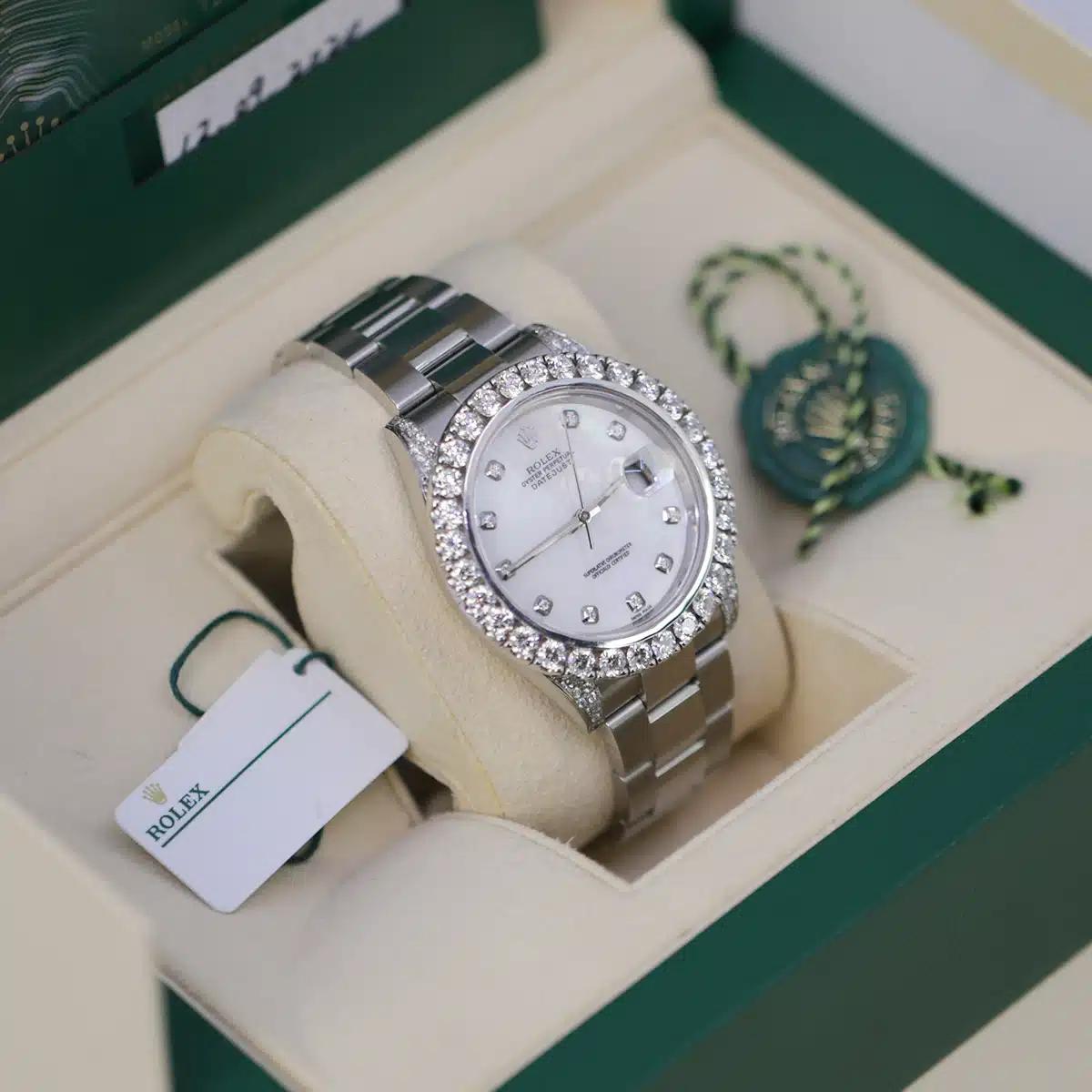 Đồng Hồ Rolex Datejust 126300 Mother Of Pearl Diamond Dial 41mm Nam Trắng Xám