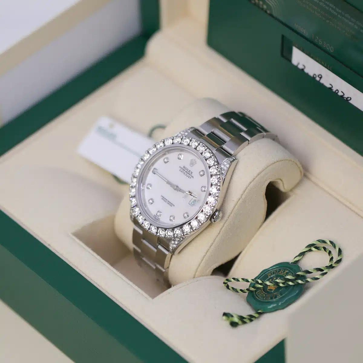 Đồng Hồ Rolex Datejust 126300 Mother Of Pearl Diamond Dial 41mm Nam Trắng Xám