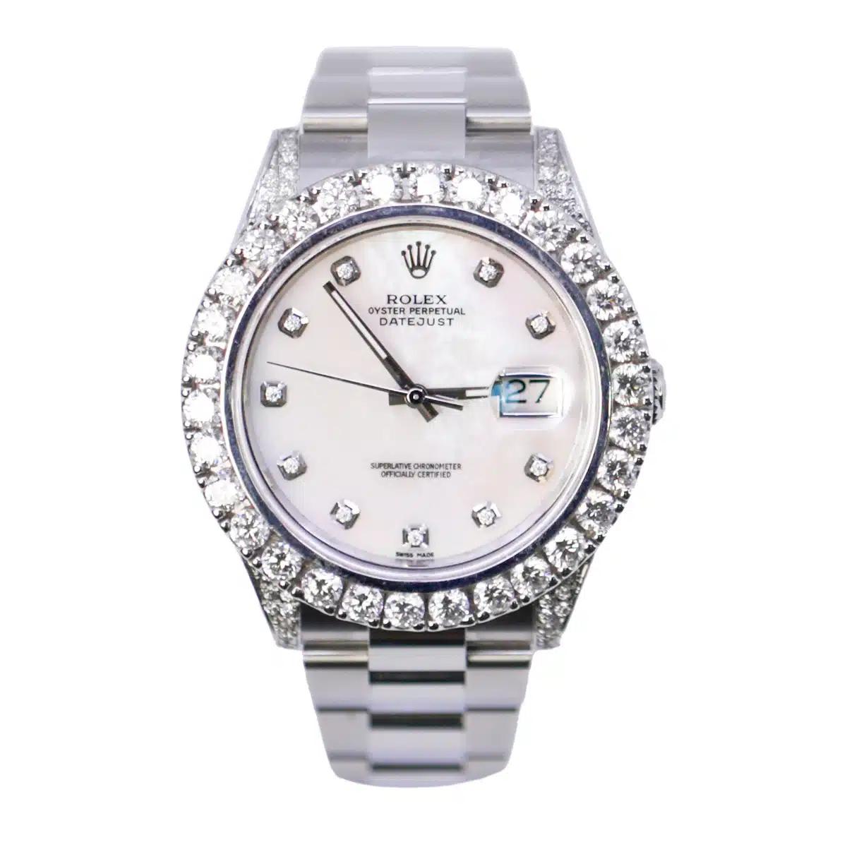 Đồng Hồ Rolex Datejust 126300 Mother Of Pearl Diamond Dial 41mm Nam Trắng Xám