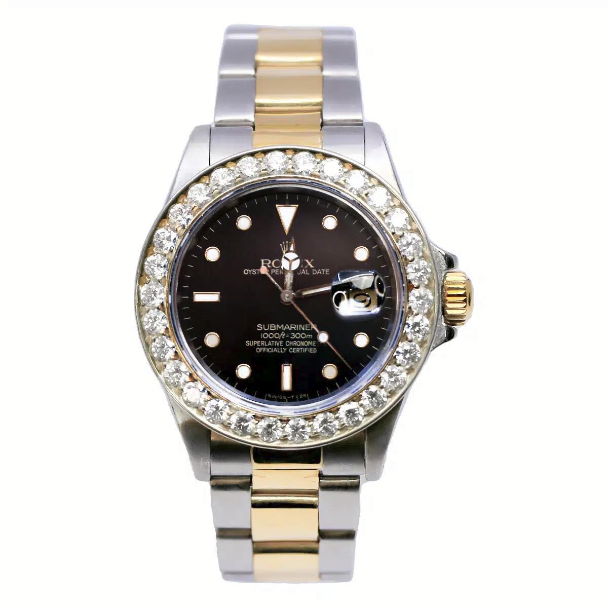 Đồng Hồ Rolex Submariner Diamond 16803 40mm Nam Đen Xám Vàng