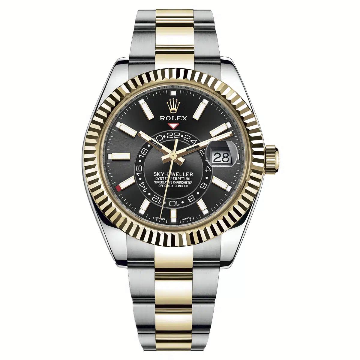 Đồng Hồ Rolex Sky-Dweller 326933 Index Dial 42mm Nam Đen Vàng Xám