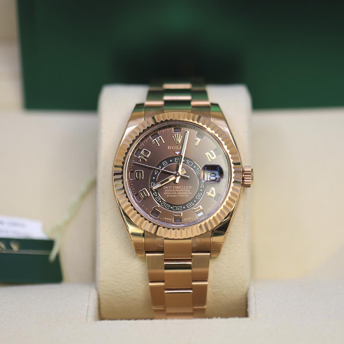 Đồng Hồ Rolex Sky-Dweller 326935 Arabic Dial 42mm Nam Vàng Hồng Nâu