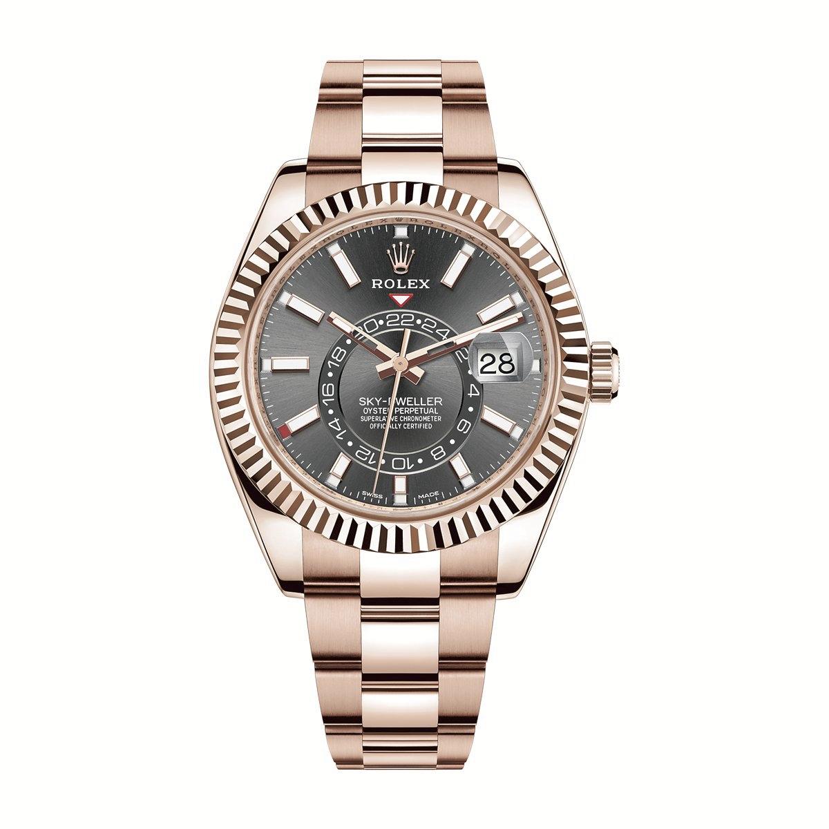 Đồng Hồ Rolex Sky-Dweller 326935 Index Dial 42mm Nam Vàng Hồng Xám Đen