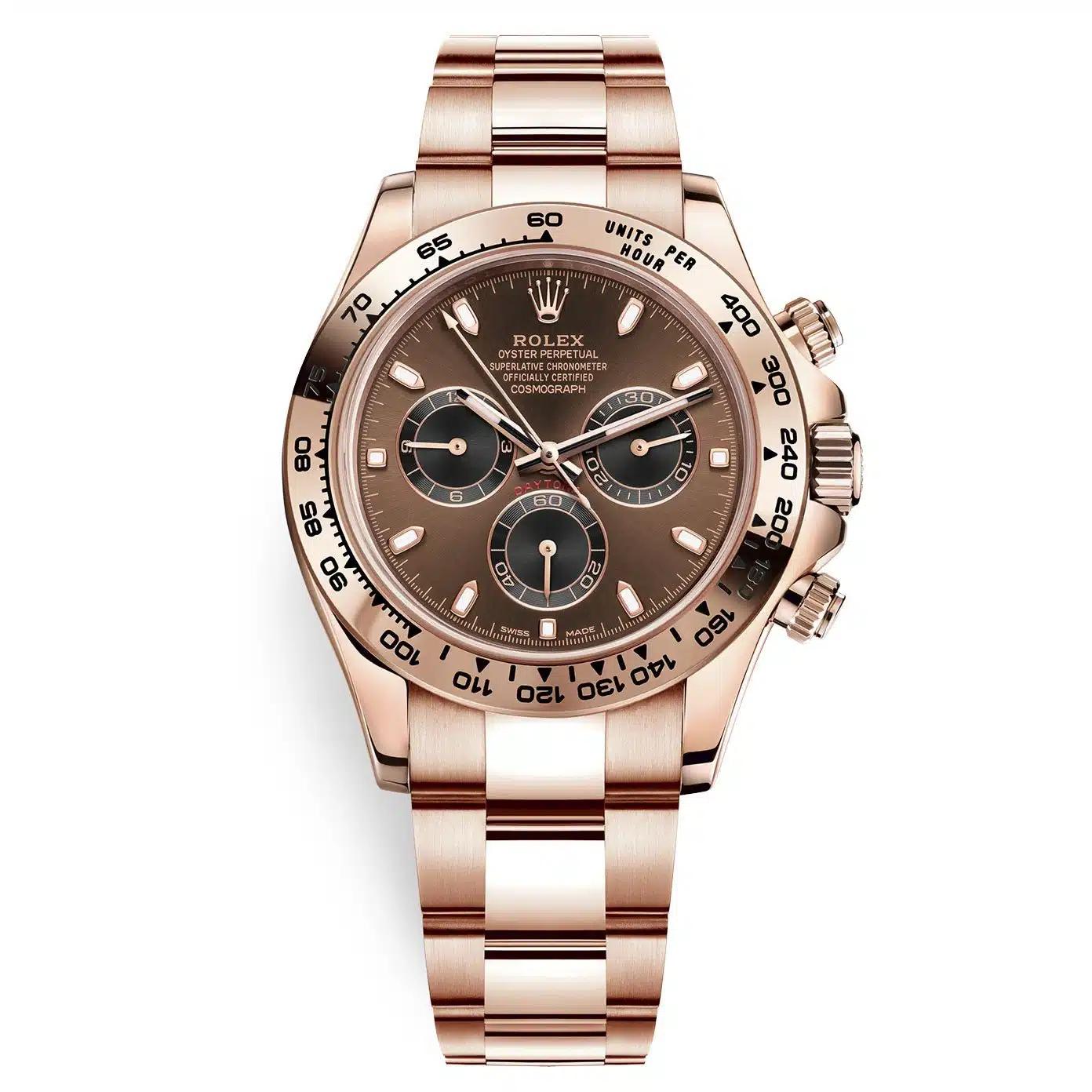 Đồng Hồ Rolex Cosmograph Daytona 116505 Index 40mm Nam Nâu Vàng Hồng