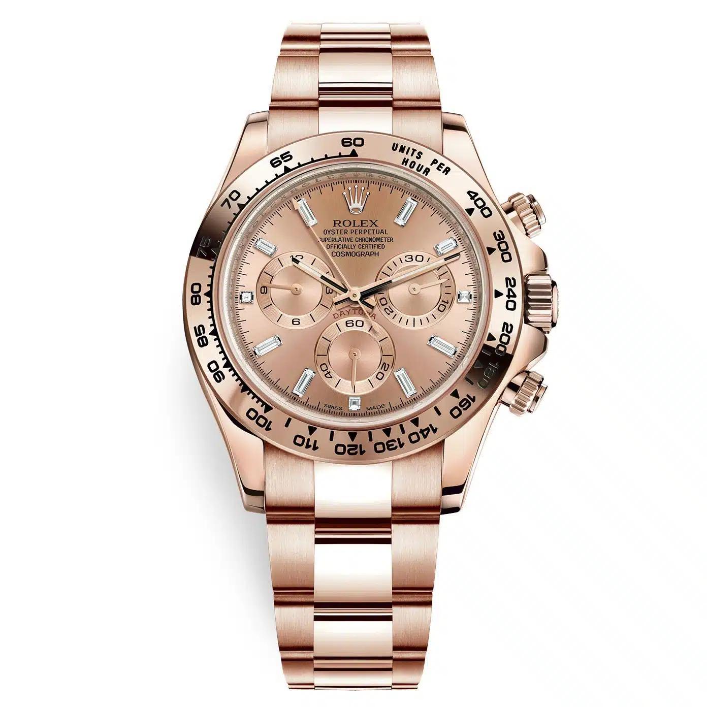 Đồng Hồ Rolex Cosmograph Daytona 116505 Pink Baguette Index 40mm Nam Vàng Hồng