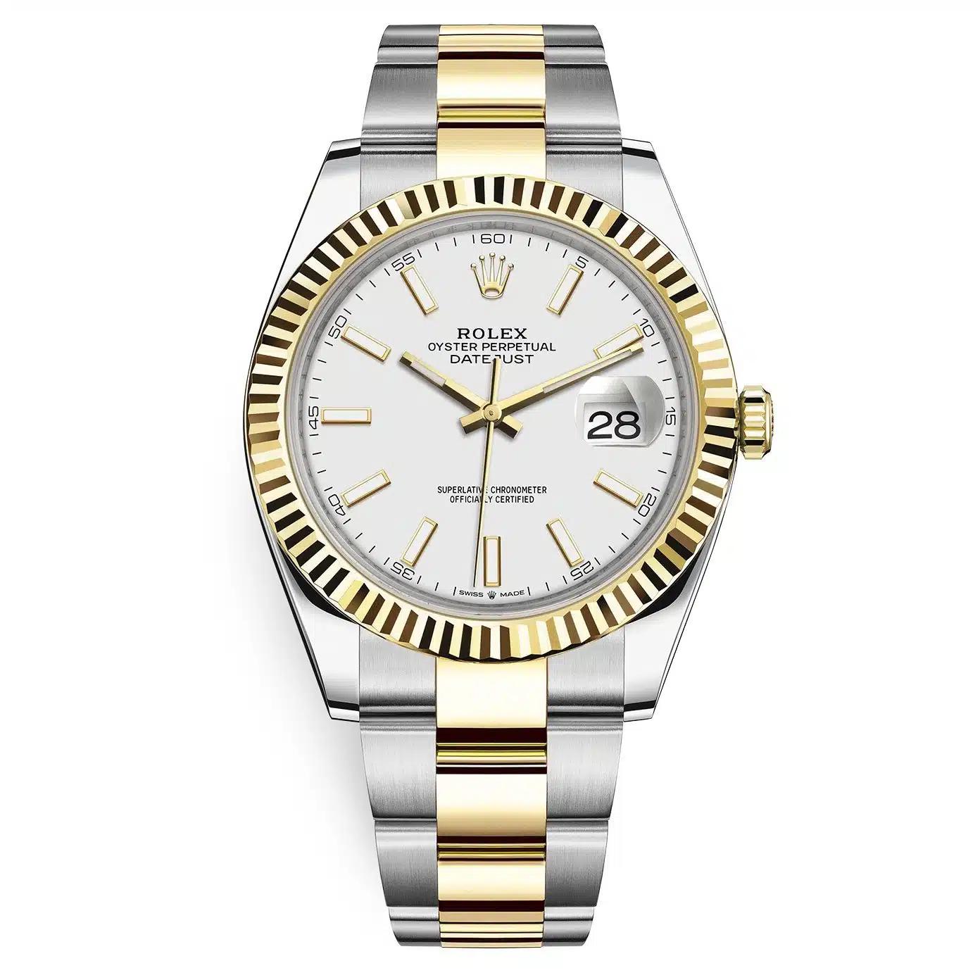 Đồng Hồ Rolex Datejust 126333 Index 41mm Nam Trắng Vàng Xám