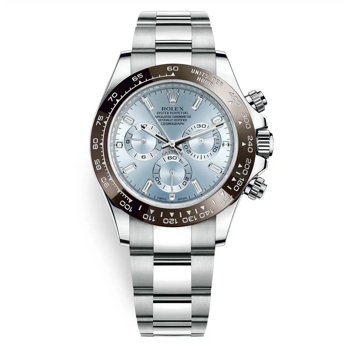 Đồng Hồ Rolex Cosmograph Daytona 116506 Ice Baguette Diamond 40mm Nam Xanh Xám Nâu