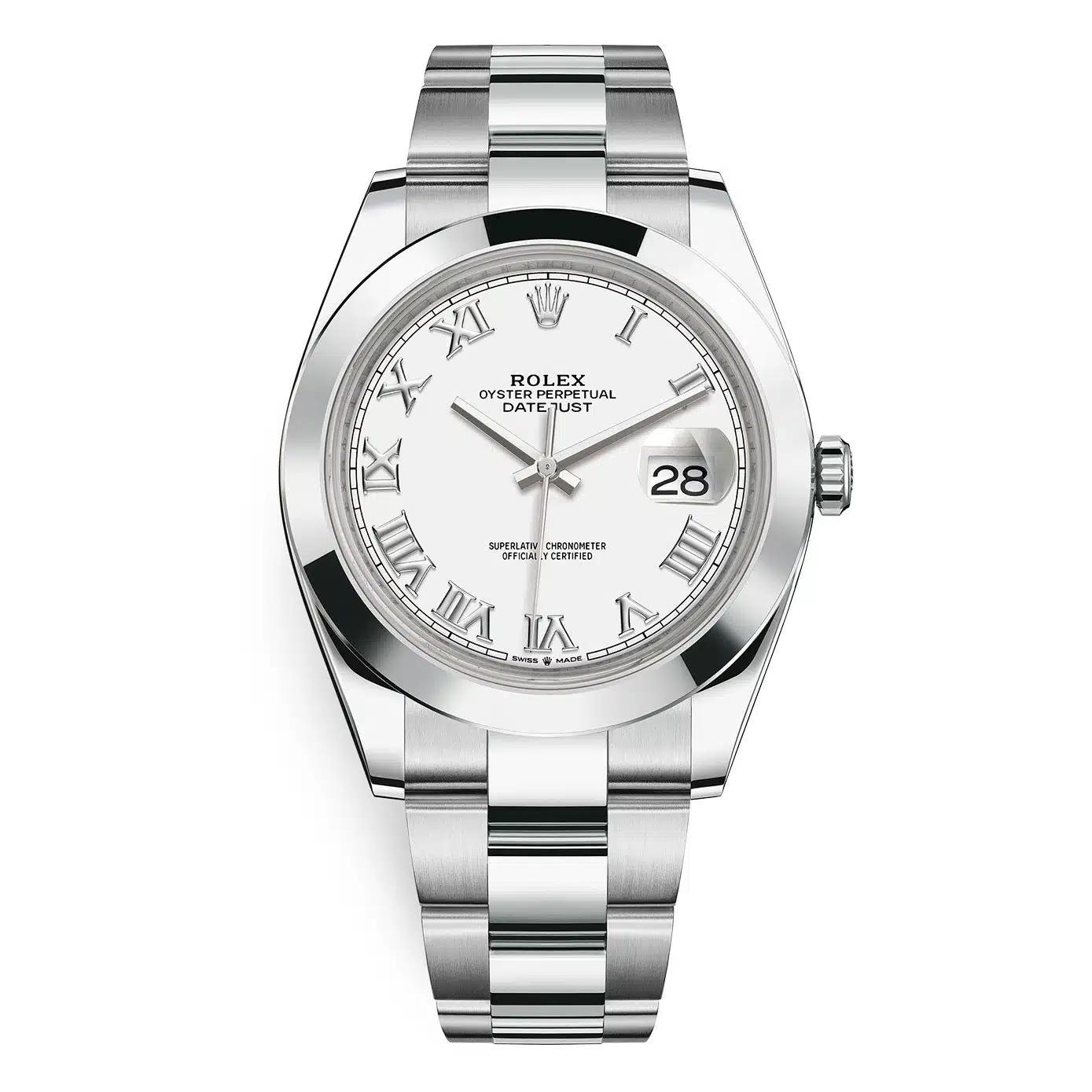 Đồng Hồ Rolex Datejust 126300 Roman 41mm Nam Trắng Xám