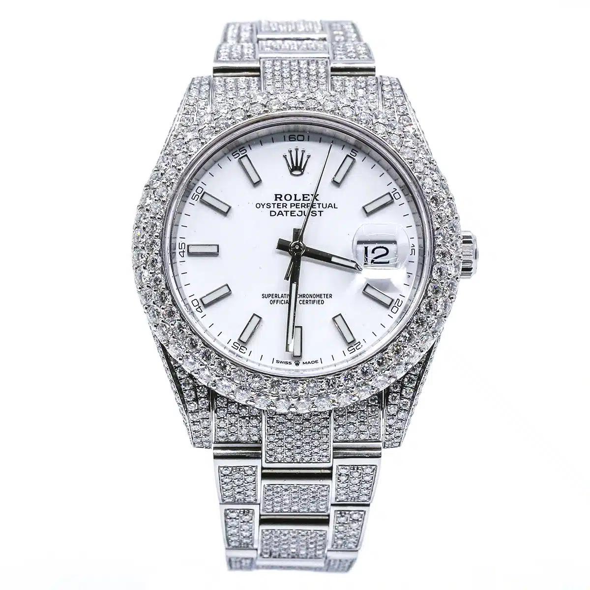 Đồng Hồ Rolex Datejust 126300 Iced Out 41mm Nam Trắng