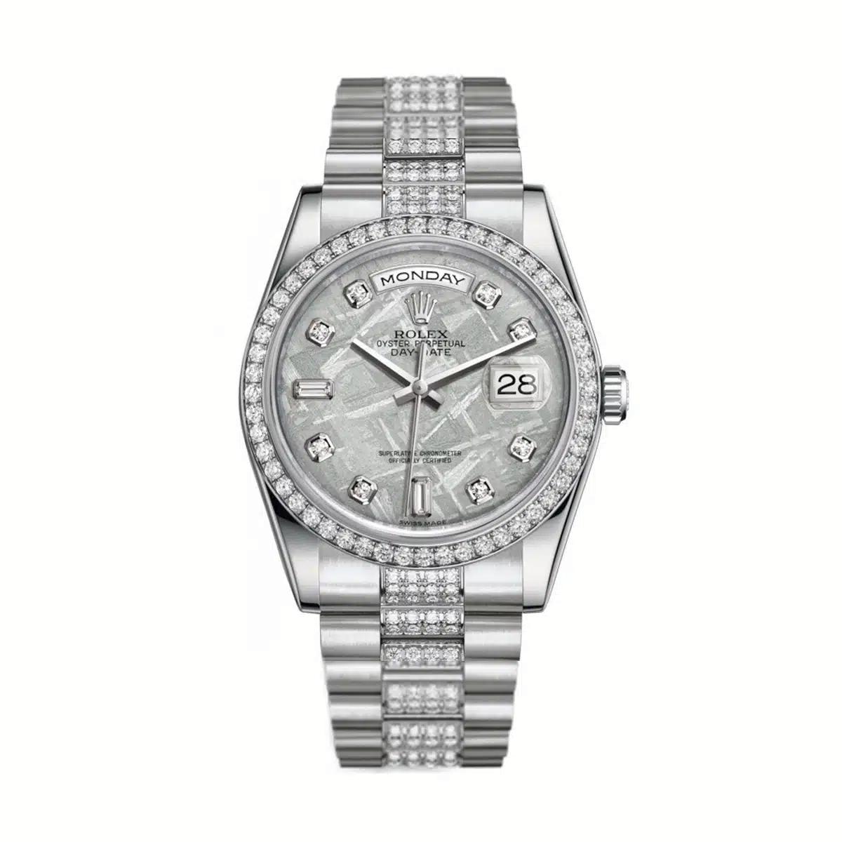 Đồng Hồ Rolex Day-Date 118346 Meteorite Diamond 36mm Nam Xám