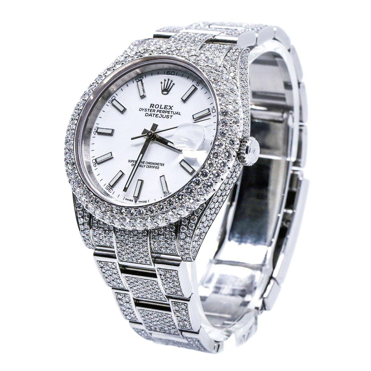 Đồng Hồ Rolex Datejust 126300 Iced Out 41mm Nam Trắng