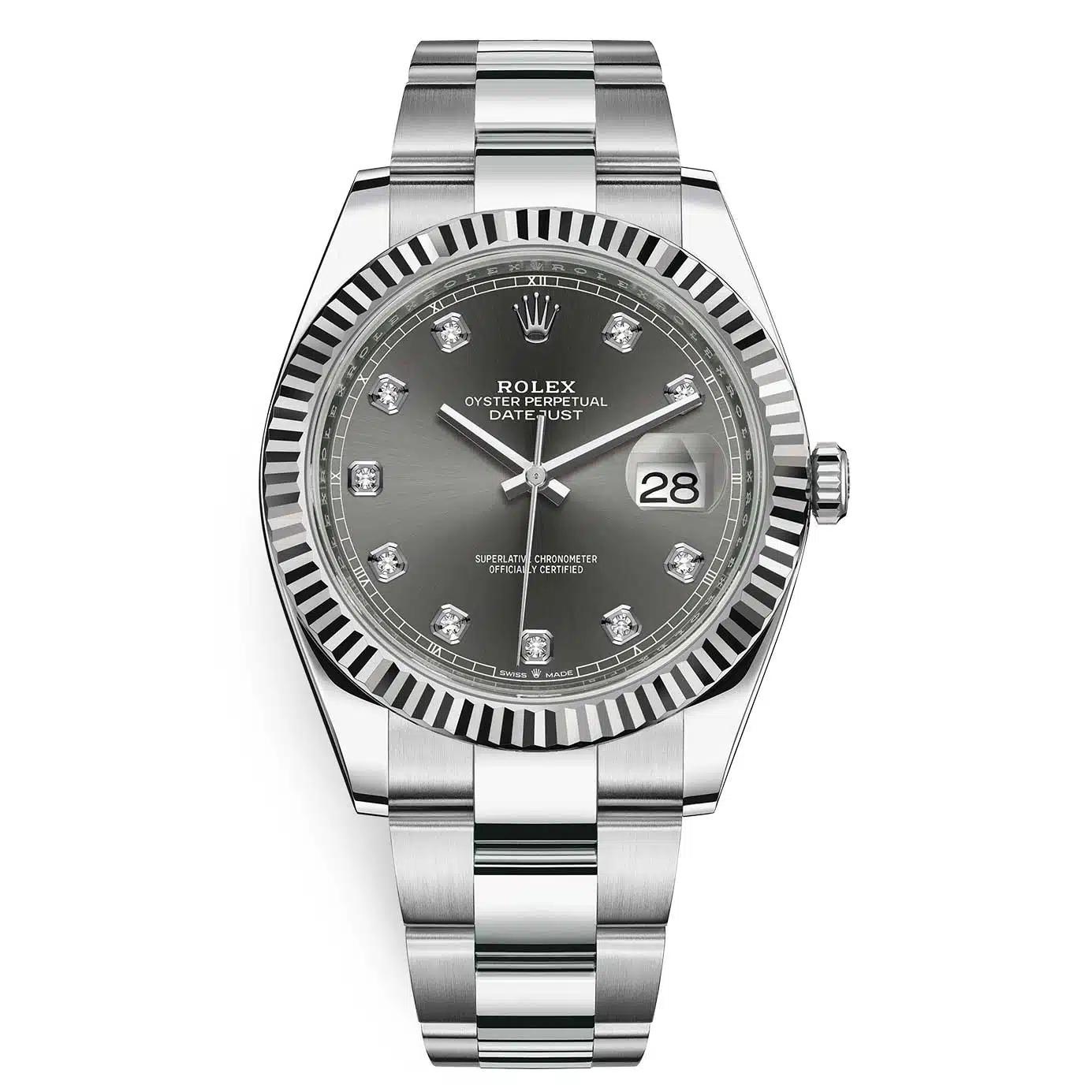 Đồng Hồ Rolex Datejust 126334 Diamond 41mm Nam Xám