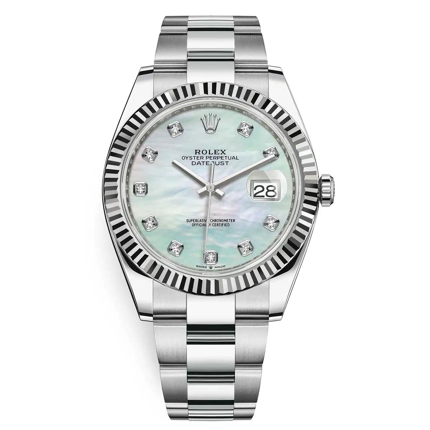 Đồng Hồ Rolex Datejust 126334 MOP Diamond 41mm Nam Xám Xanh