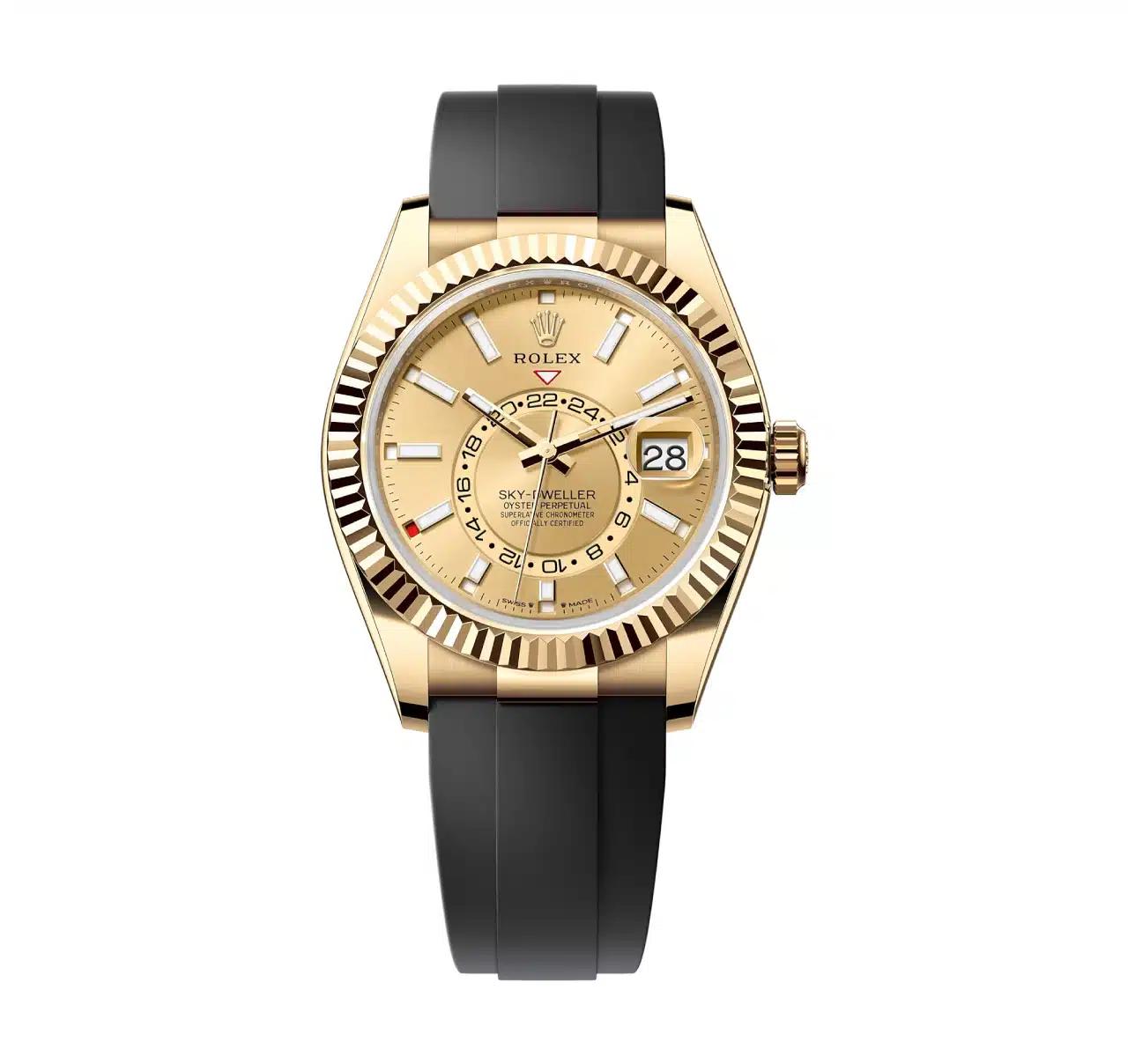 Đồng Hồ Rolex Sky-Dweller 336238 Champagne Dial 42mm Nam Vàng Đen