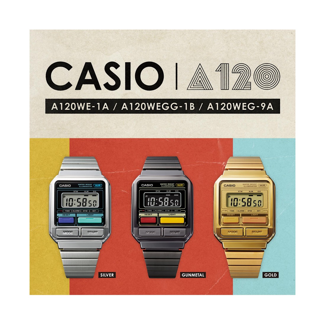 Đồng Hồ Casio A120We-1A Nam Đen Xám