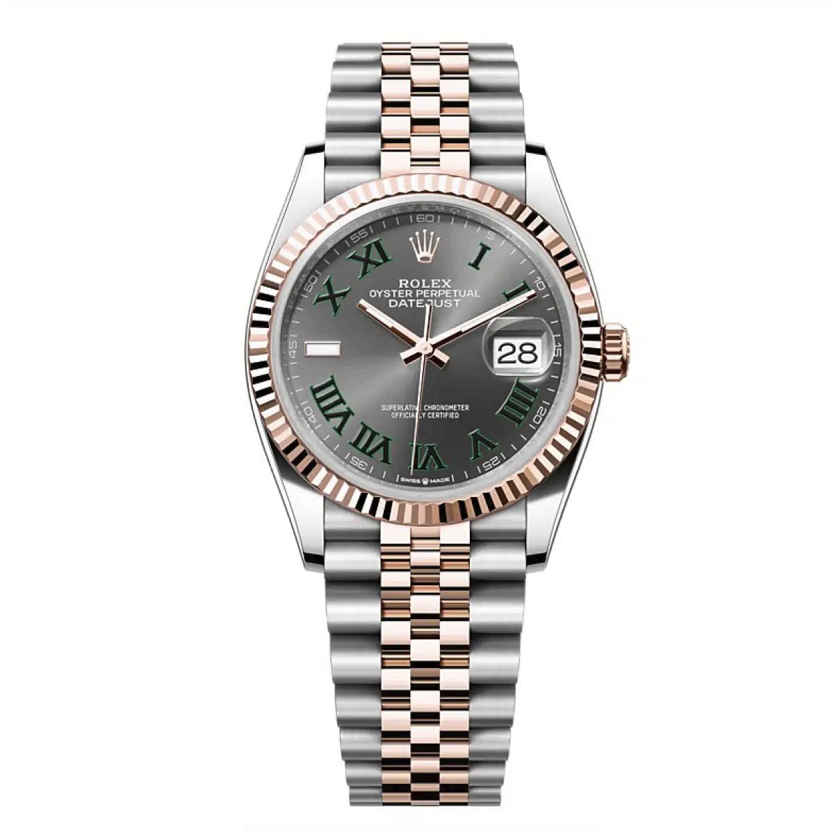 Đồng Hồ Rolex Datejust 126231 Wimbledon 36mm Nam Xám Vàng Hồng