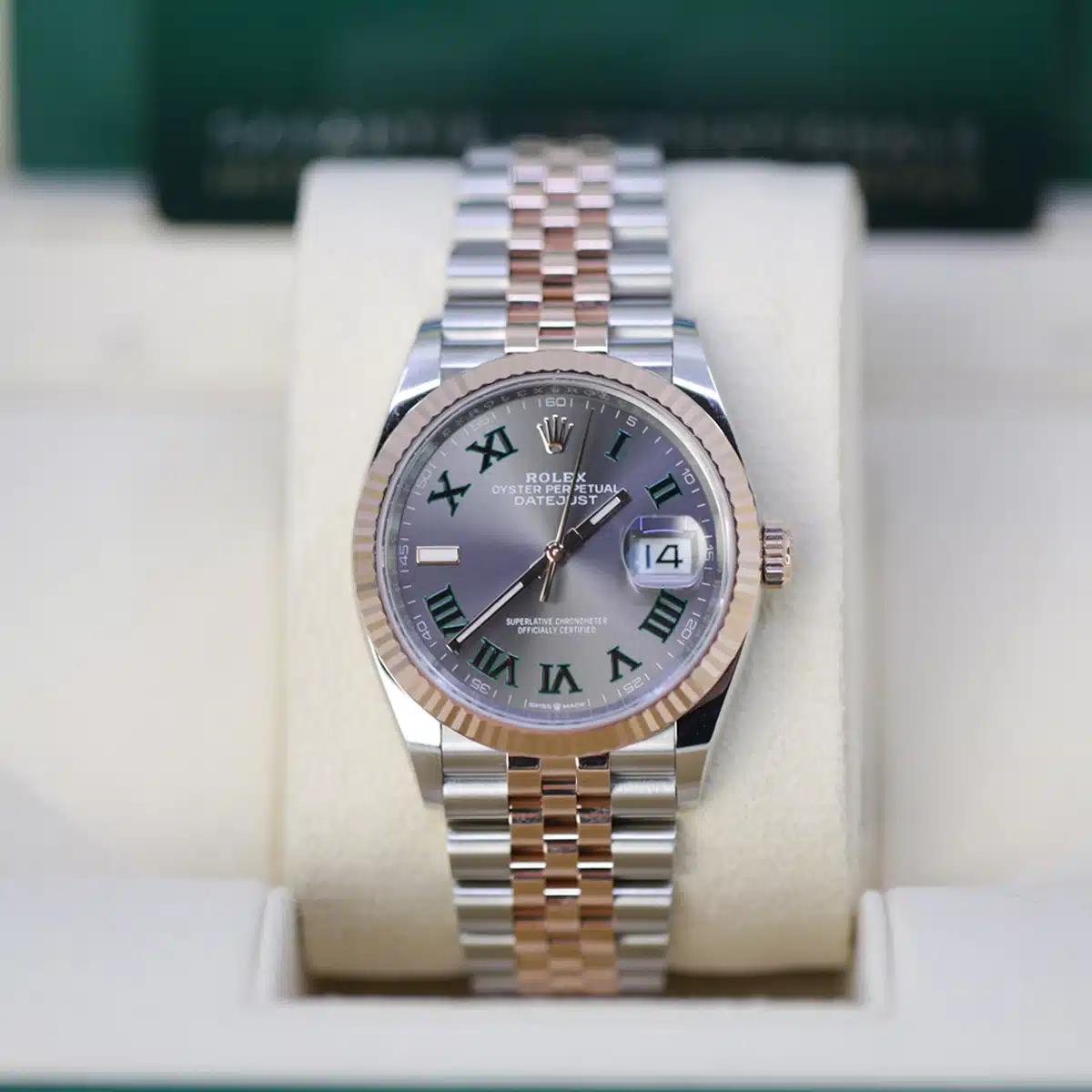 Đồng Hồ Rolex Datejust 126231 Wimbledon 36mm Nam Xám Vàng Hồng