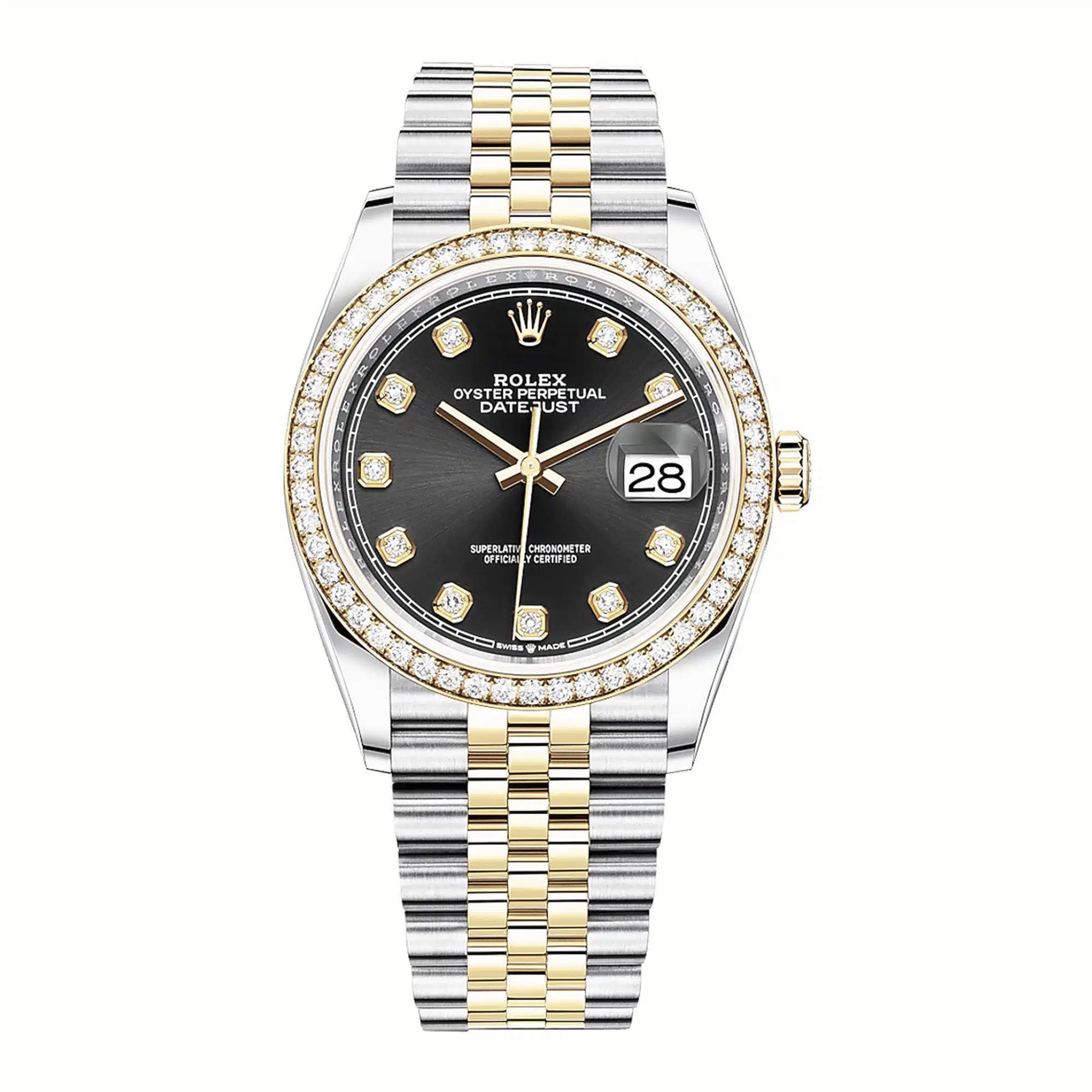 Đồng Hồ Rolex Datejust 126283RBR 36mm Nam Đen Vàng Xám