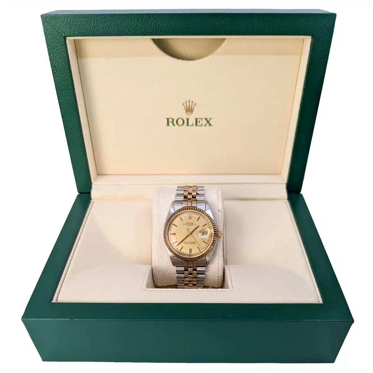 Đồng Hồ Rolex 1601 36mm Champagne Linen Nữ Vàng Xám