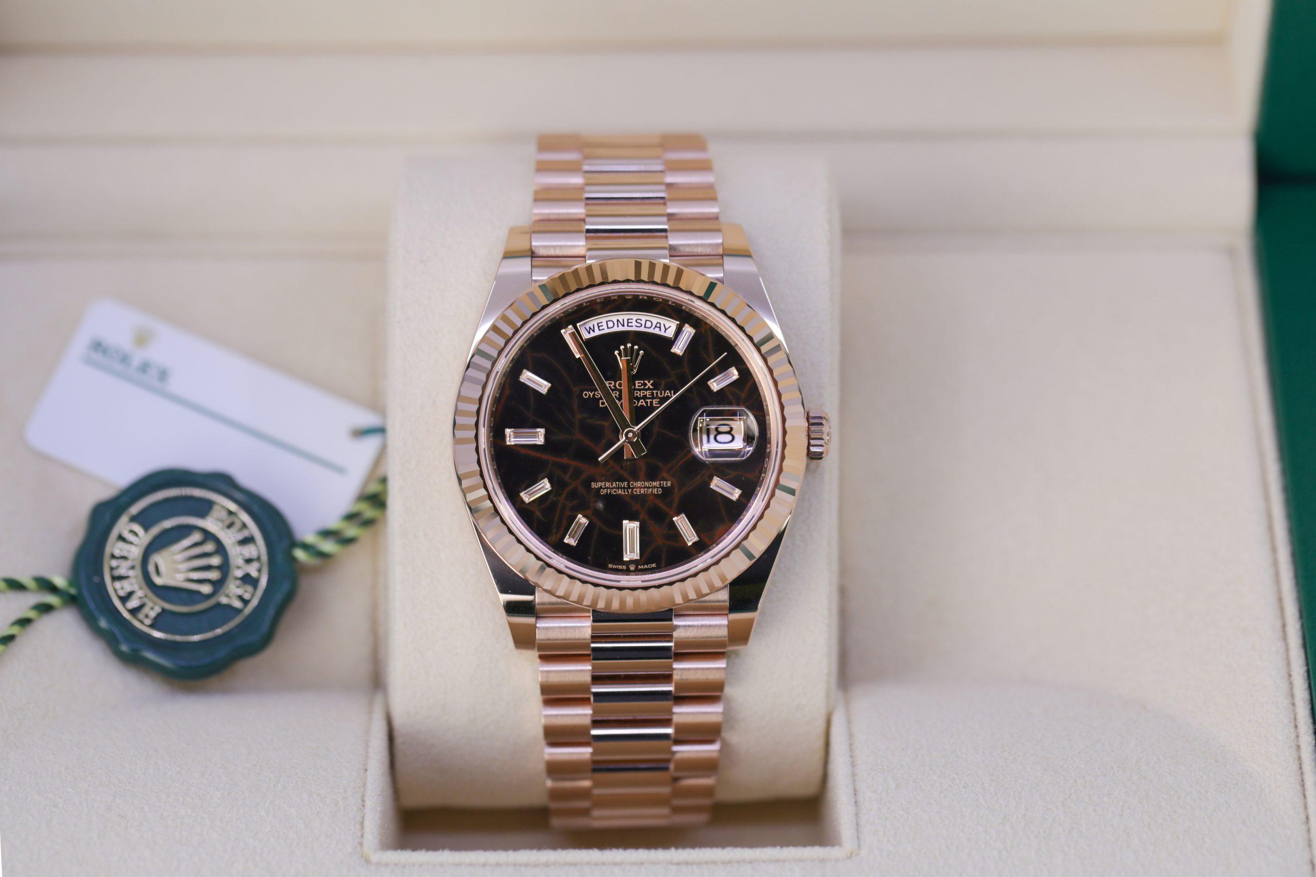 Đồng Hồ Rolex Day-Date 228235 Eisenkiesel Diamond Dial 40mm Nam Vàng Hồng Đen