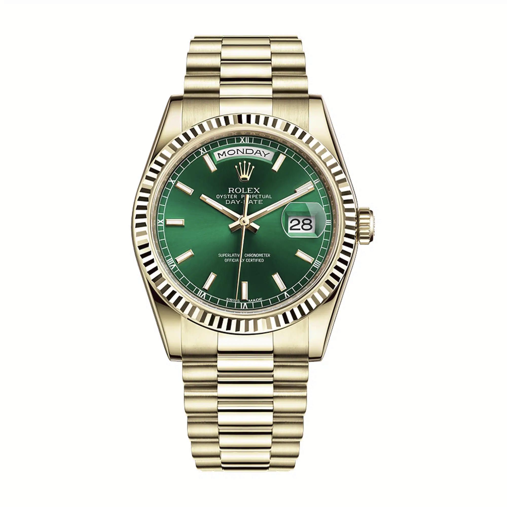 Đồng Hồ Rolex Day-Date 118238 36mm Nam Xanh Lá Vàng