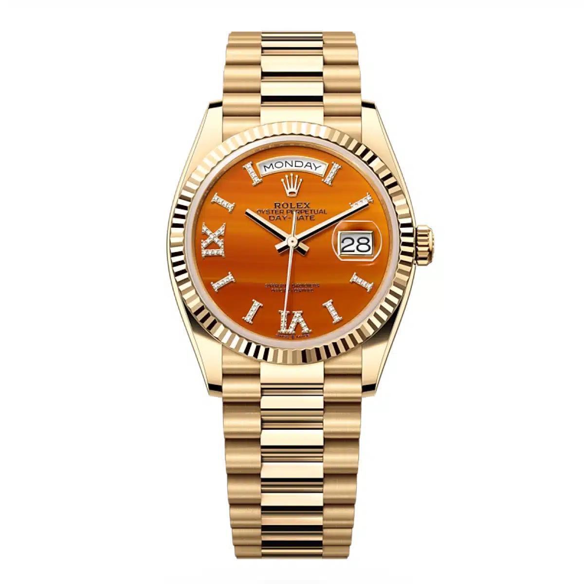 Đồng Hồ Rolex Day-Date 128238 Carnelian 36mm Nam Vàng Cam