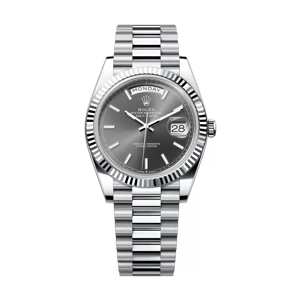 Đồng Hồ Rolex Day Date 228236 Diamonds Dial 40mm Nam Xám Đen