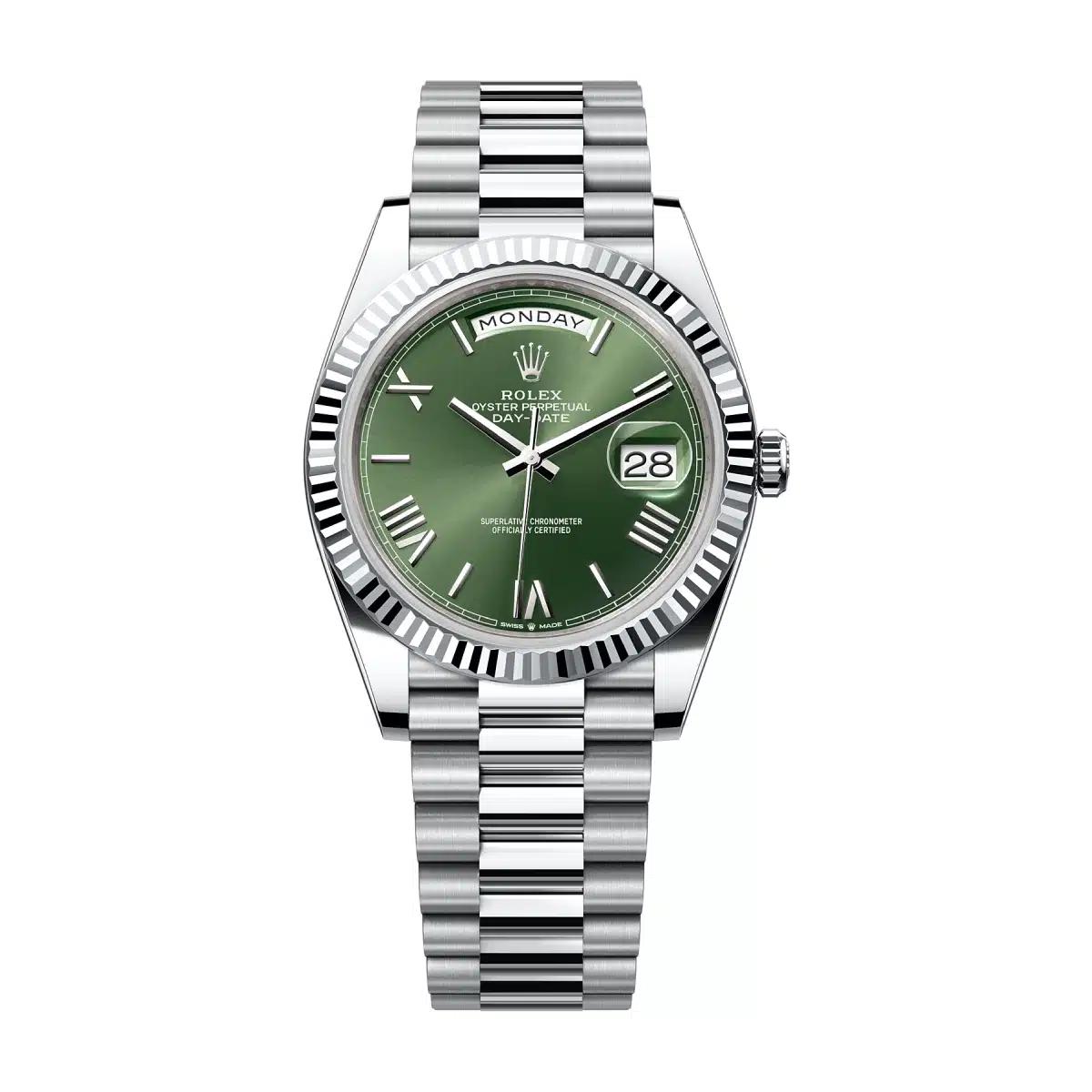 Đồng Hồ Rolex Day Date 228236 Roman Dial 40mm Nam Xanh Lá Xám