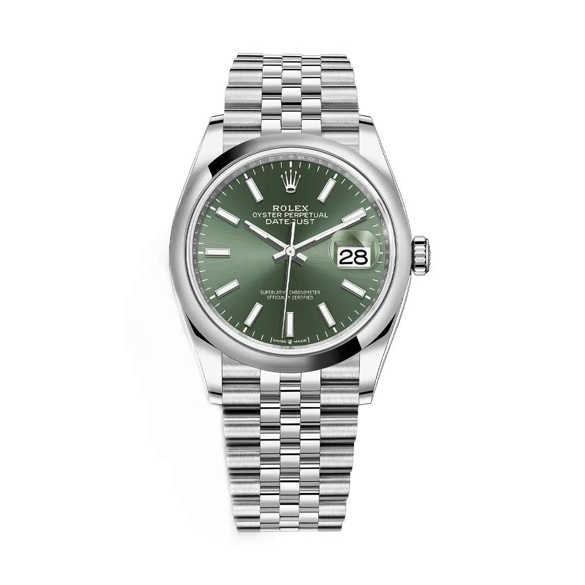 Đồng Hồ Rolex Datejust 126200 36mm Nam Xanh Lá Xám