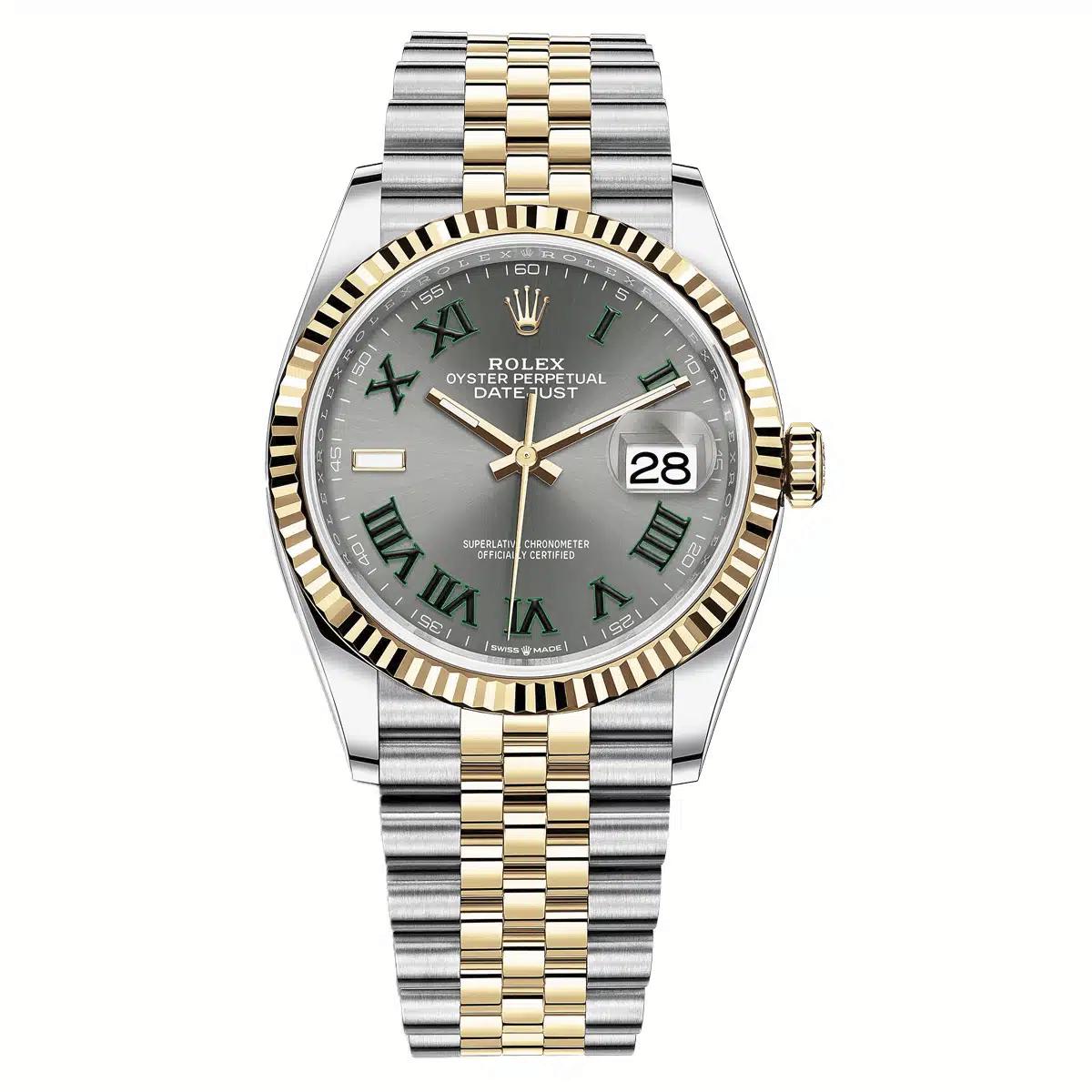 Đồng Hồ Rolex Datejust 126233 Wimbledon 36mm Nam Vàng Xám