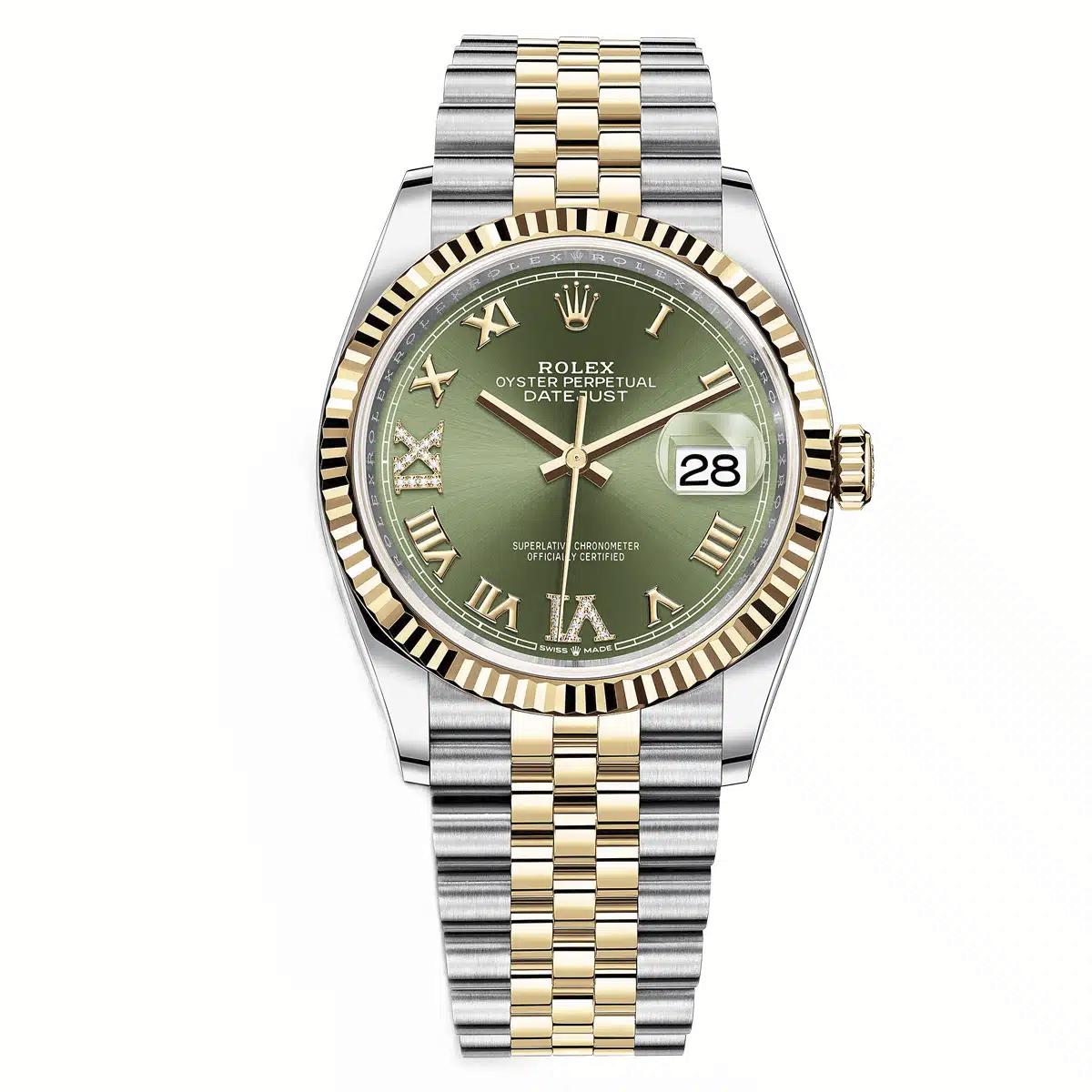 Đồng Hồ Rolex Datejust 126233 36mm Nam Xanh Lá Vàng Xám