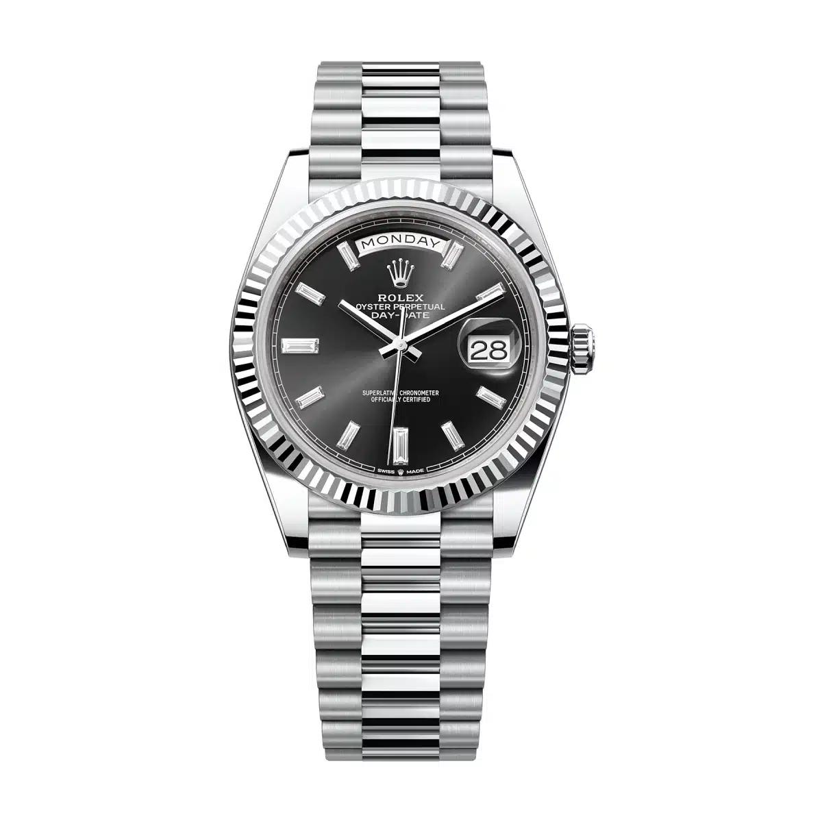 Đồng Hồ Rolex Day Date 228236 Diamonds Dial 40mm Nam Đen Xám