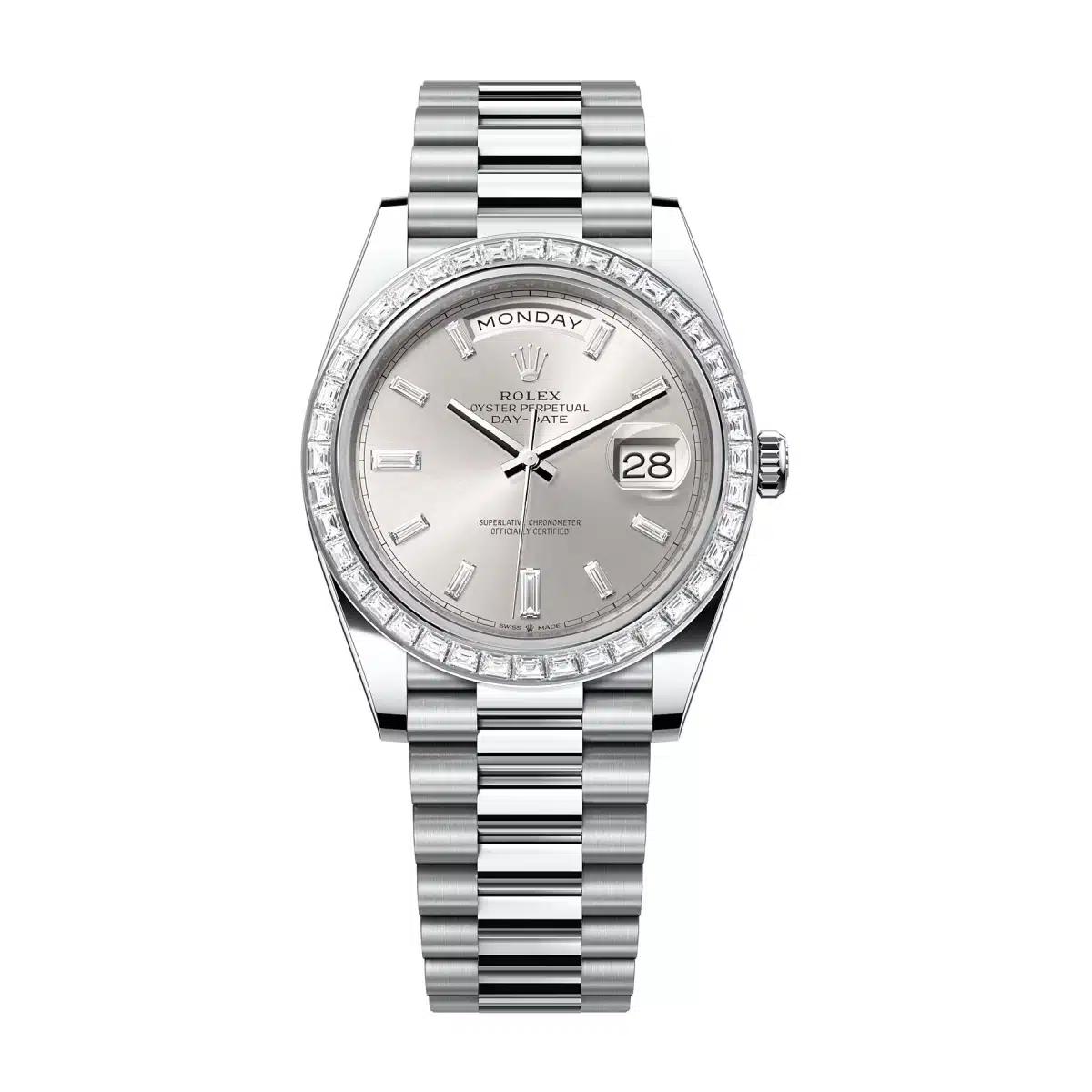 Đồng Hồ Rolex Day Date 228396Tbr Diamonds Dial 40mm Nam Xám Bạc