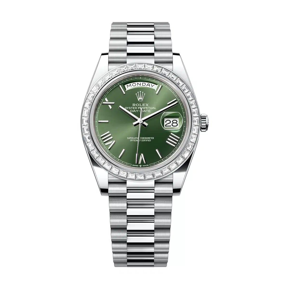 Đồng Hồ Rolex Day Date 228396Tbr Roman Dial 40mm Nam Xanh Lá Xám