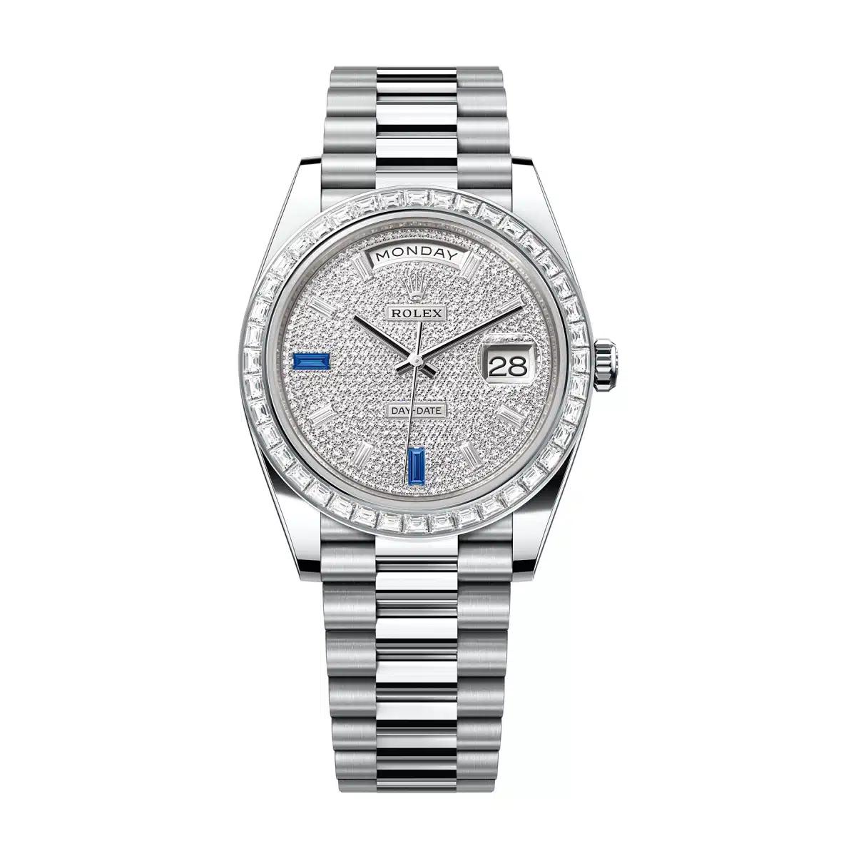 Đồng Hồ Rolex Day Date 228396Tbr Diamonds Sapphires Dial 40mm Nam Xám