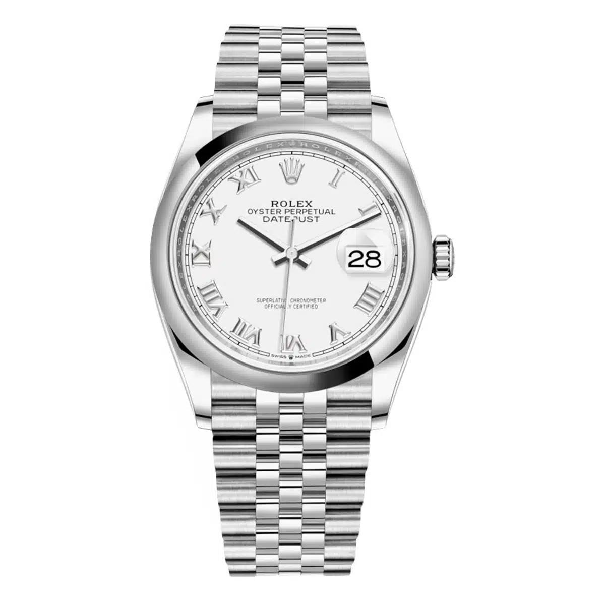 Đồng Hồ Rolex Datejust 126200 Oyster Perpetual 36 mm Nam Trắng Xám