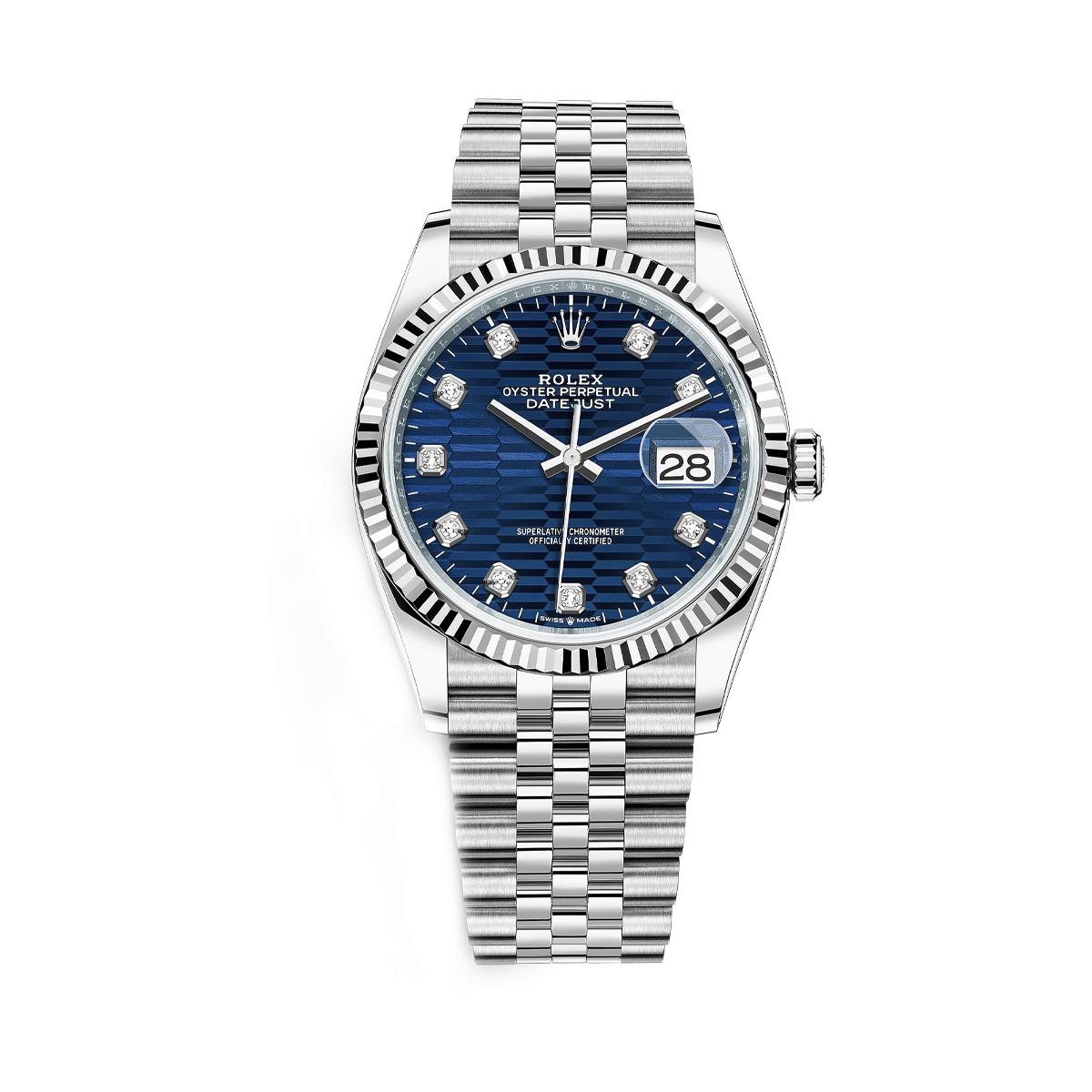 Đồng Hồ Rolex Datejust 126234 Fluted Motif 36mm Nam Xanh Xám