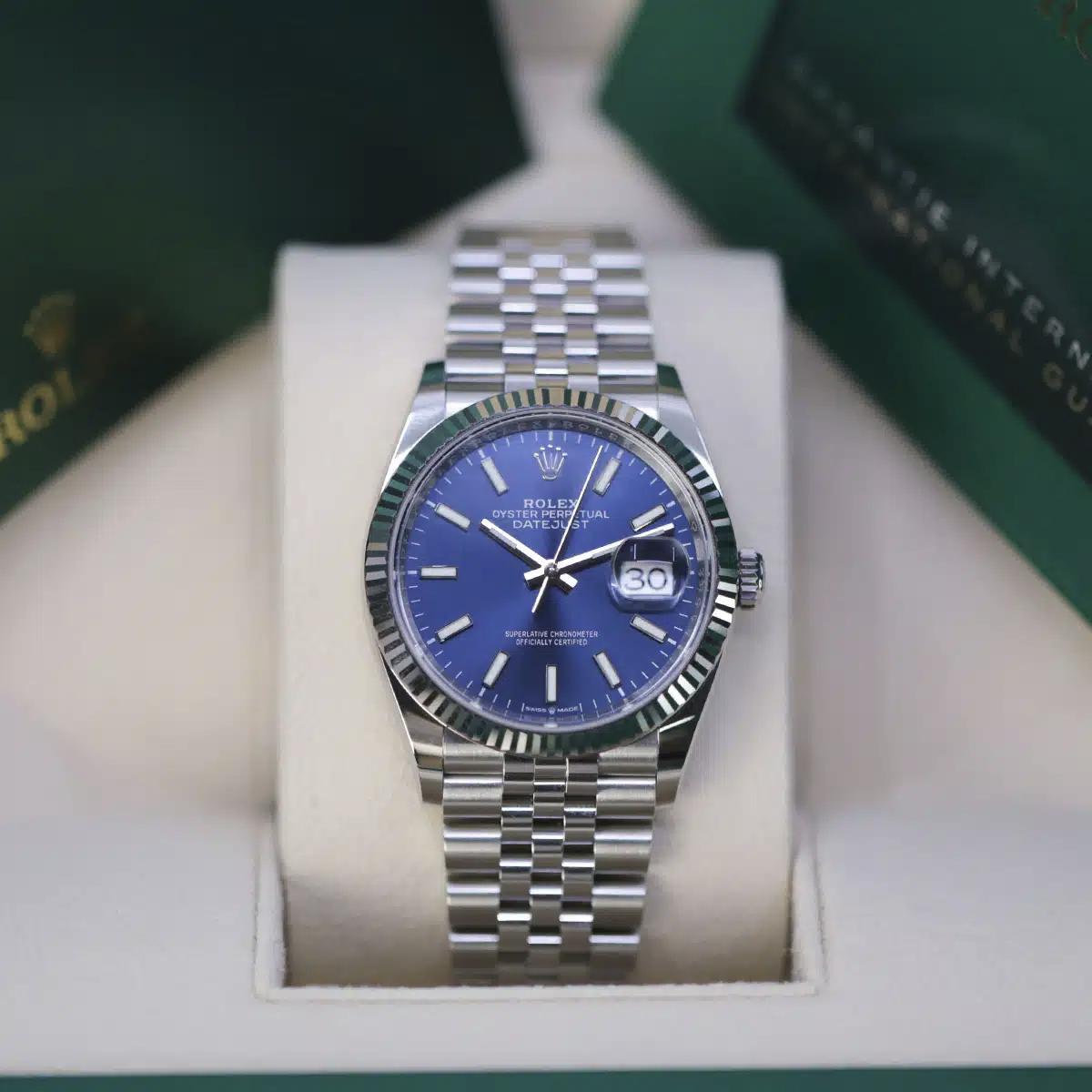 Đồng Hồ Rolex Datejust 126234 Index Dial 36mm Nam Xanh Xám