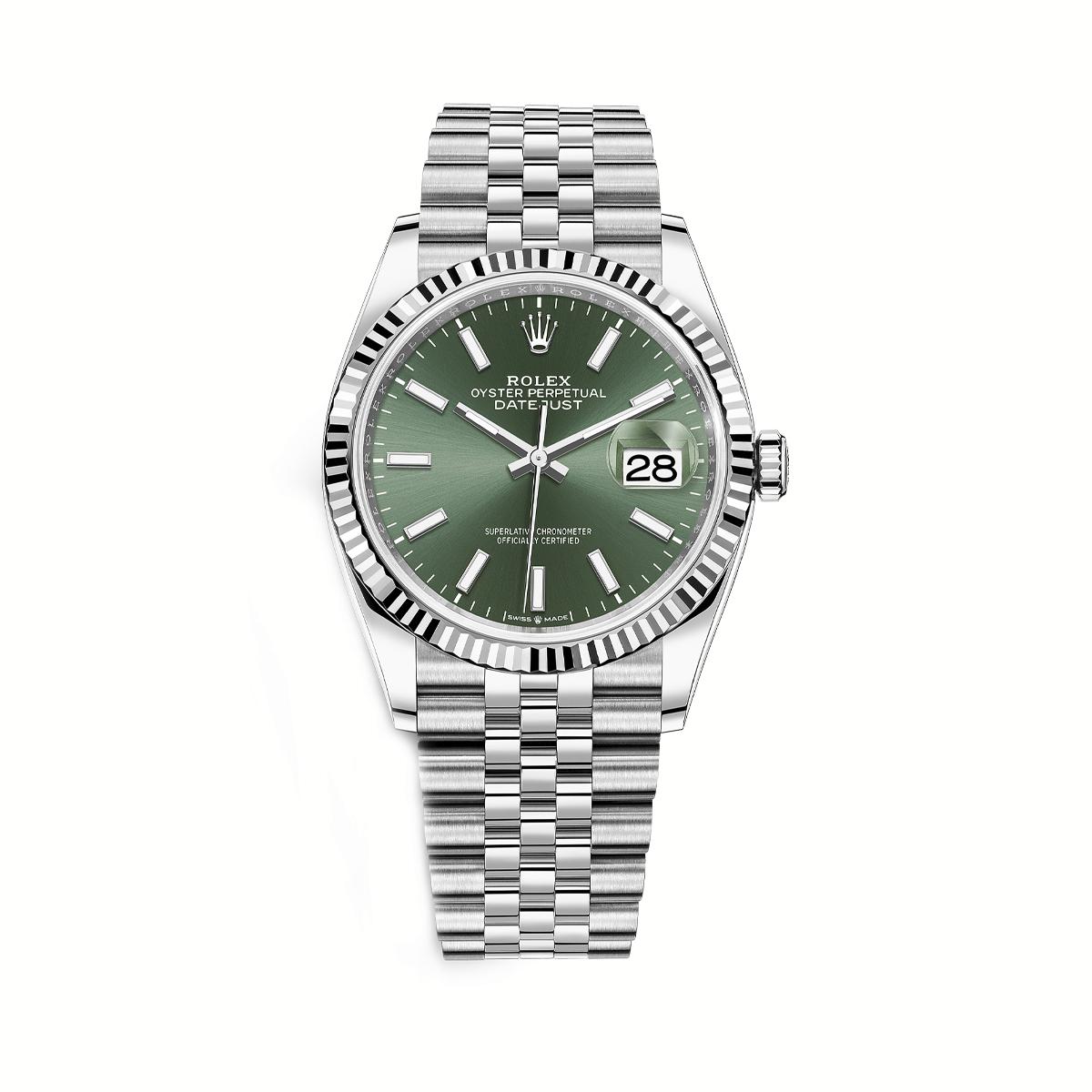 Đồng Hồ Rolex Datejust 126234 36mm Nam Xám Xanh Lá